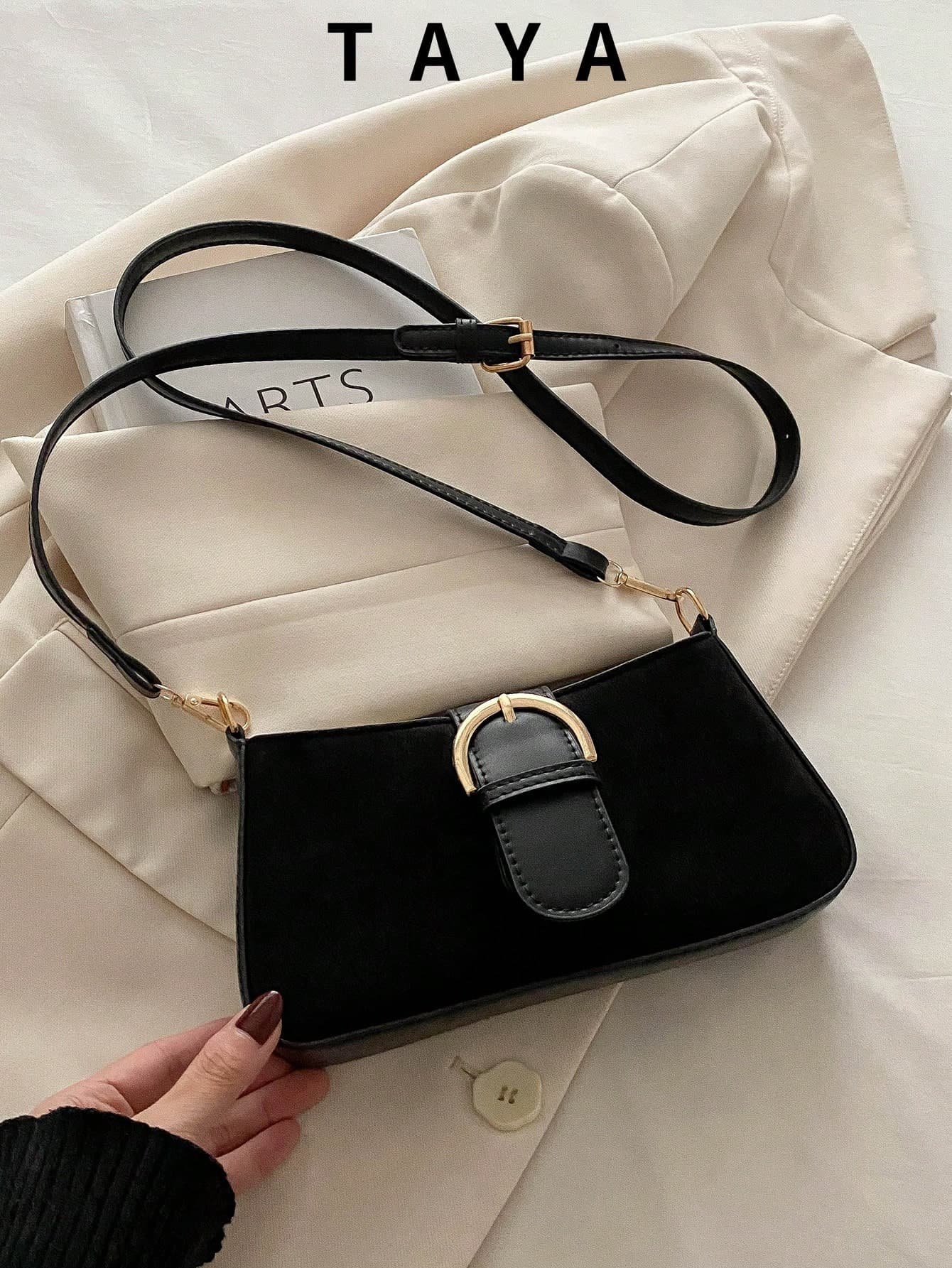 Women's Fashion Metal Buckle Decor Square Bag, Shoulder Crossbody Bag, Suitable For Travel, Campus, Daily Commute, Gift, Party And Wedding Handbag. Gift