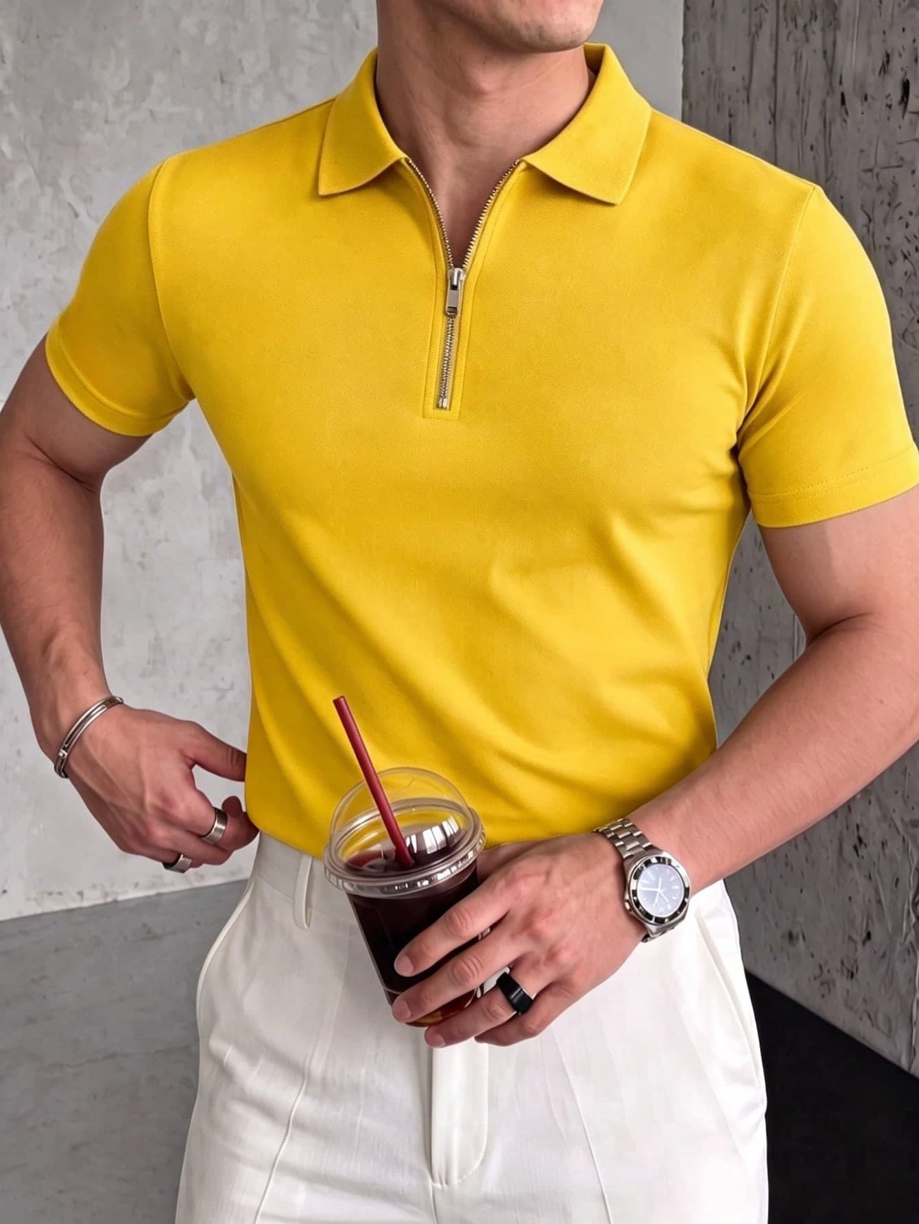 Men's Lightweight Summer Polo Half-Zip Short Sleeve Shirt, Essential Summer Fashion Outfit