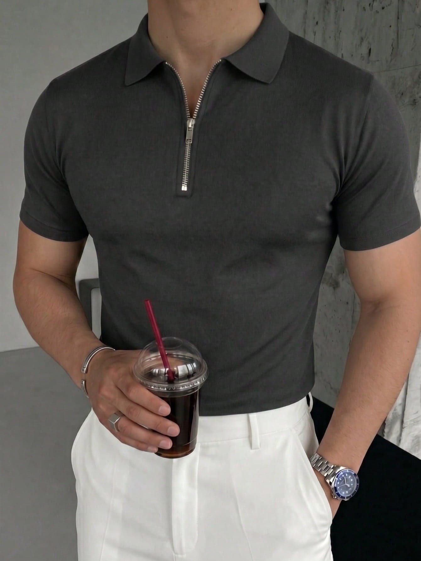Men's Lightweight Summer Polo Half-Zip Short Sleeve Shirt, Essential Fashion Outfit