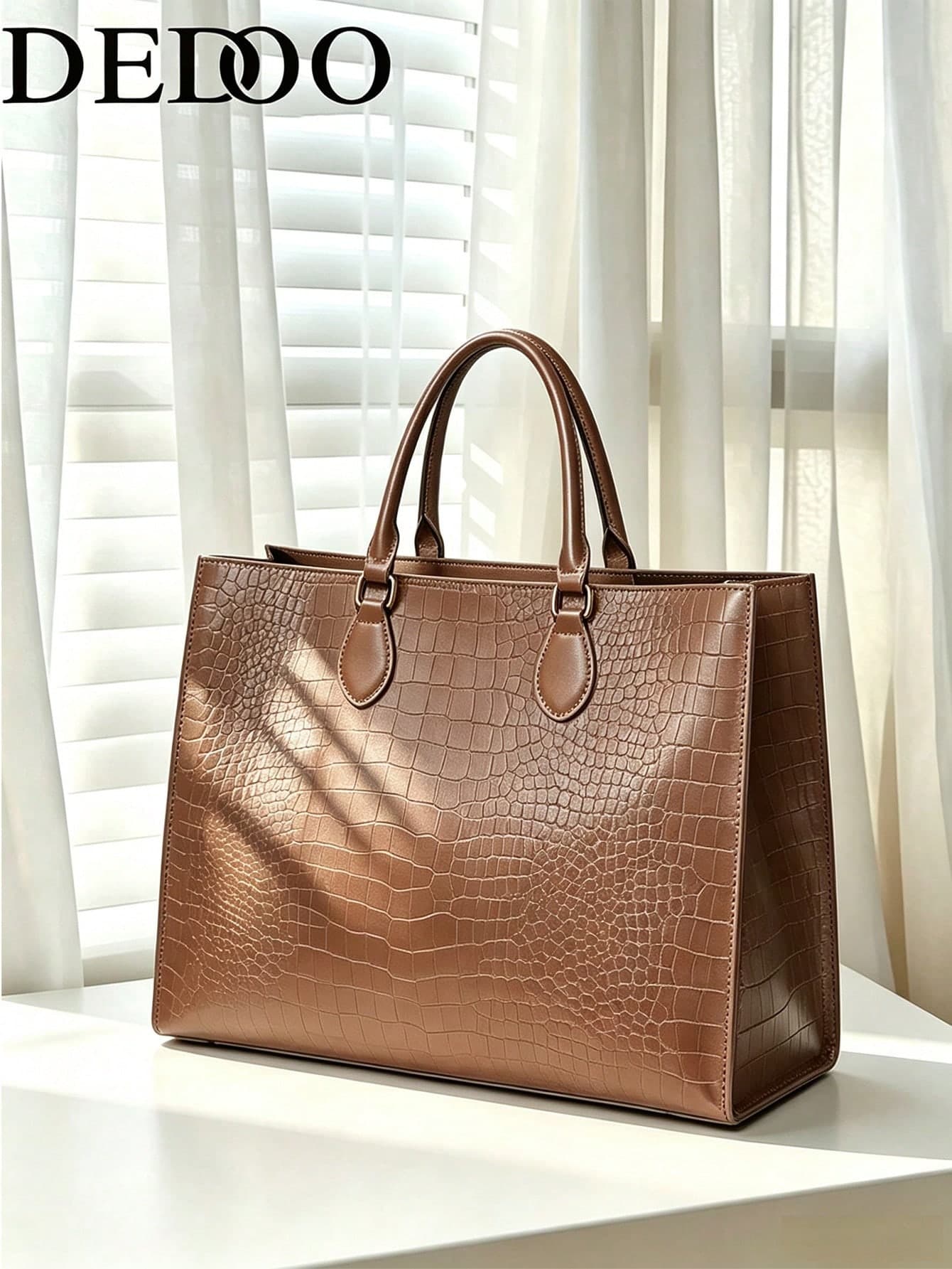 Embossed Large Capacity Tote Bag PU Leather Top Handle Handbag Structured Shoulder Bag For Business Commute Daily Office Use