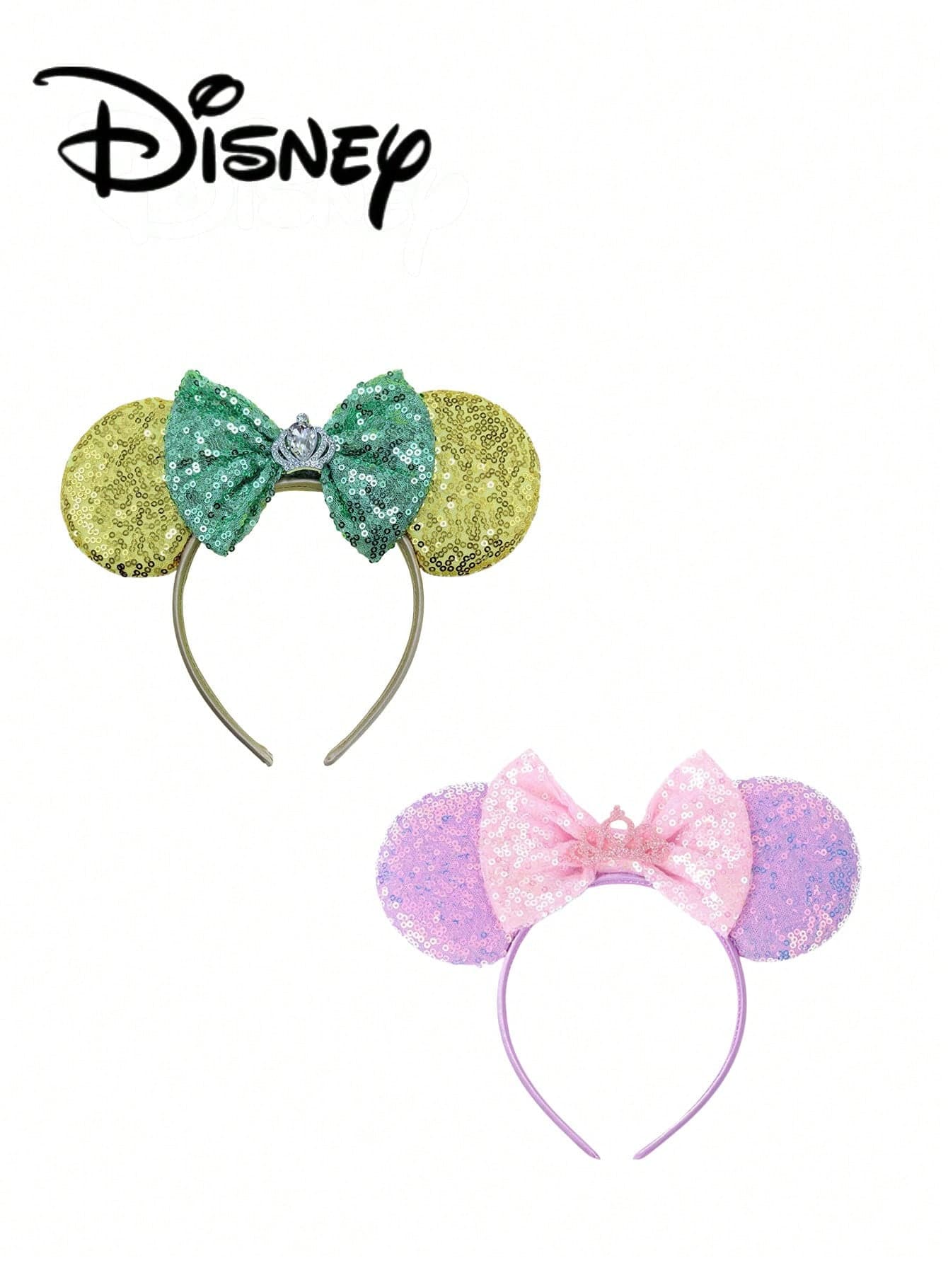 1pc Disney Mickey Light Green + Gold Sequin Headband, Mickey Pink + Purple Sequin Headband - Holiday Party Headband, Headpiece, Fun Photo Prop, Amusement Park Accessory, Suitable For Birthday Party And Valentine's Day Events, With Bow Cute Cartoon Hair Accessory, Princess Costume Accessory, Suitable For Disney Fans