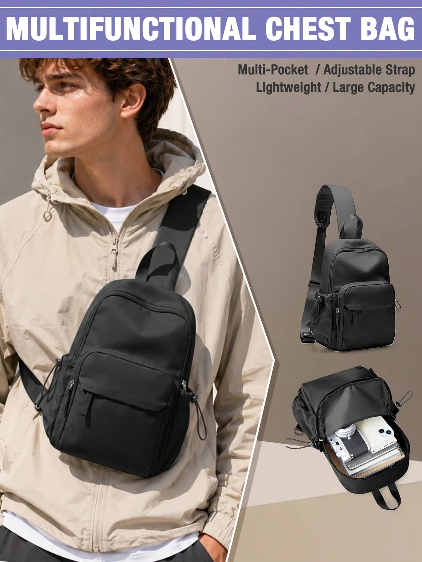 2026 New Casual Crossbody Chest Bag For Men And Women, Large Capacity Multi-Layer Sports Chest Bag, Multi-Function Small Backpack, Waterproof Crossbody Bag For Men, Functional Minimalist Casual Men's Bag, Fashionable One Shoulder Bag, Waterproof Lightweight Chest Bag, Lightweight Hiking Backpack, Japanese Style Chest Bag For Men, Summer Mini Backpack, Casual Shopping Versatile Commute Phone Bag, Portable Small Crossbody Bag, Men's Sports Hiking Bag