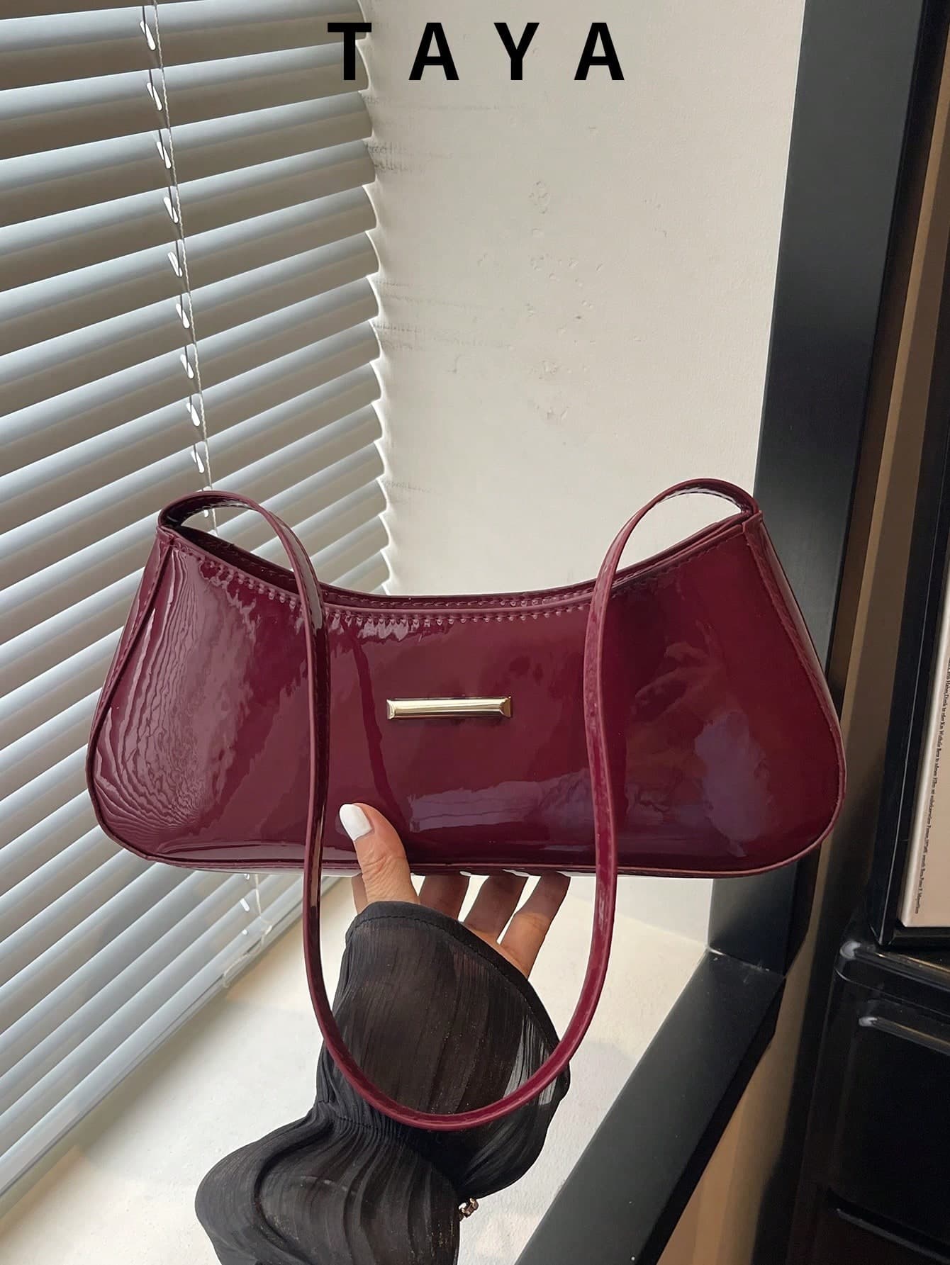 Fashion Solid Color Glossy Mirror Finish Baguette Bag, Women's Minimalist Underarm Shoulder Bag. Suitable For Office, Commuting, Dating, Shopping, Casual, Vacation