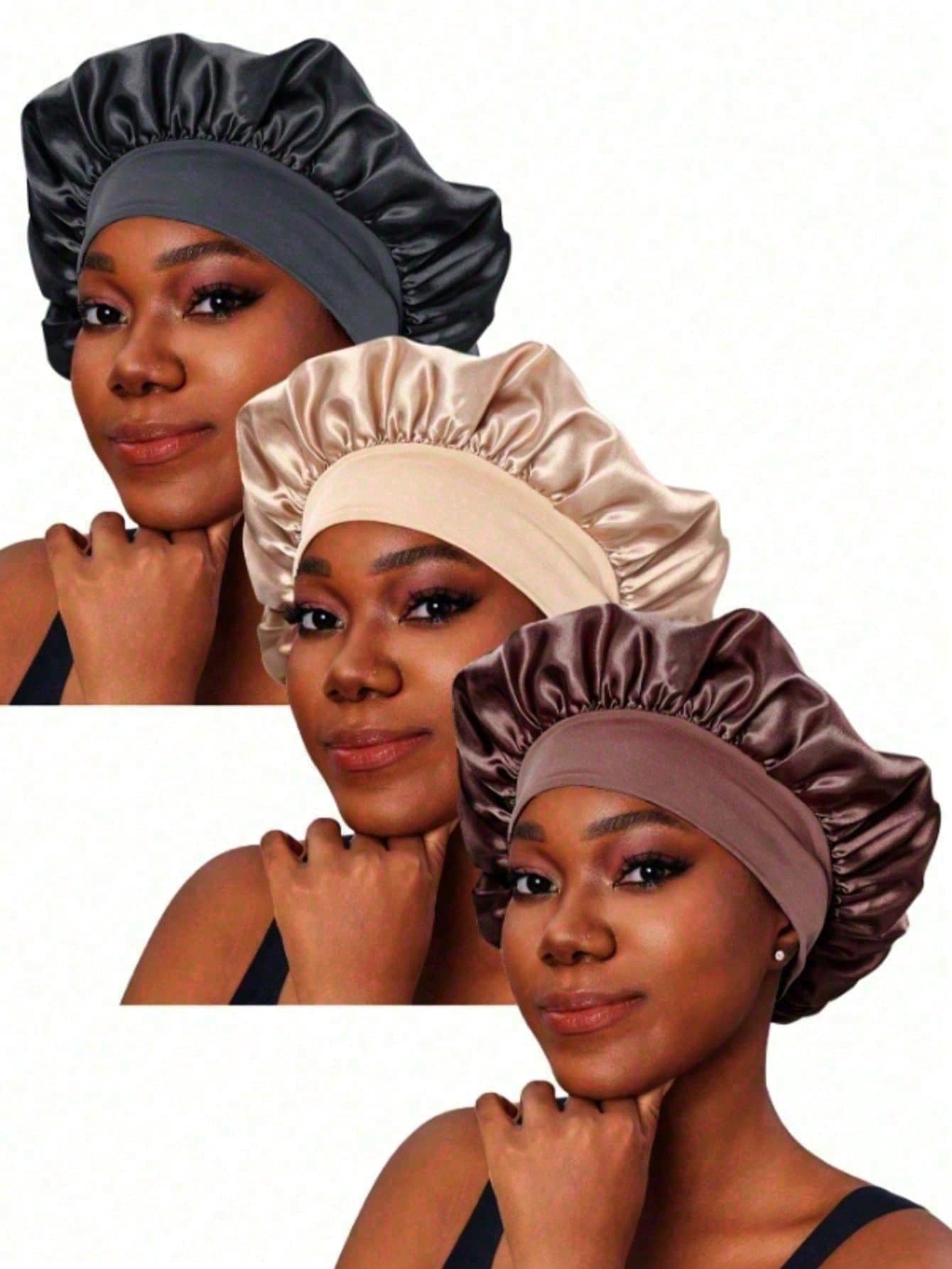 1/2/3pcs Silk Sleep Cap, Satin Hair Bonnet, Women's Wide Brim High Elasticity Cap, Satin Sleep Cap, Premium Satin Hair Protection Cap, Curly Hair Silk Headband
