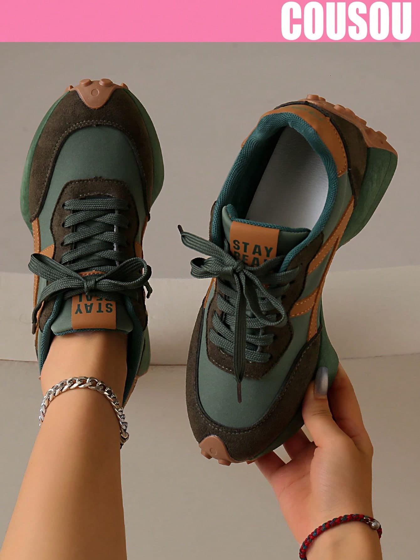 Women's Thick Sole Sneakers, Lace-Up Casual Shoes, Breathable Platform Shoes, Height Increasing Outdoor Walking Shoes For Women