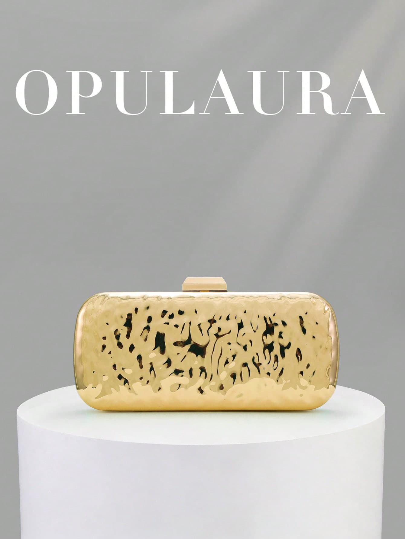 OpulAura 1pc Gold European & American Style Women's Acrylic Evening Clutch, Water Ripple Asymmetric Box Design With Colorblock Clasp, Suitable For Parties, Banquets/Weddings, Valentine's Day Occasions