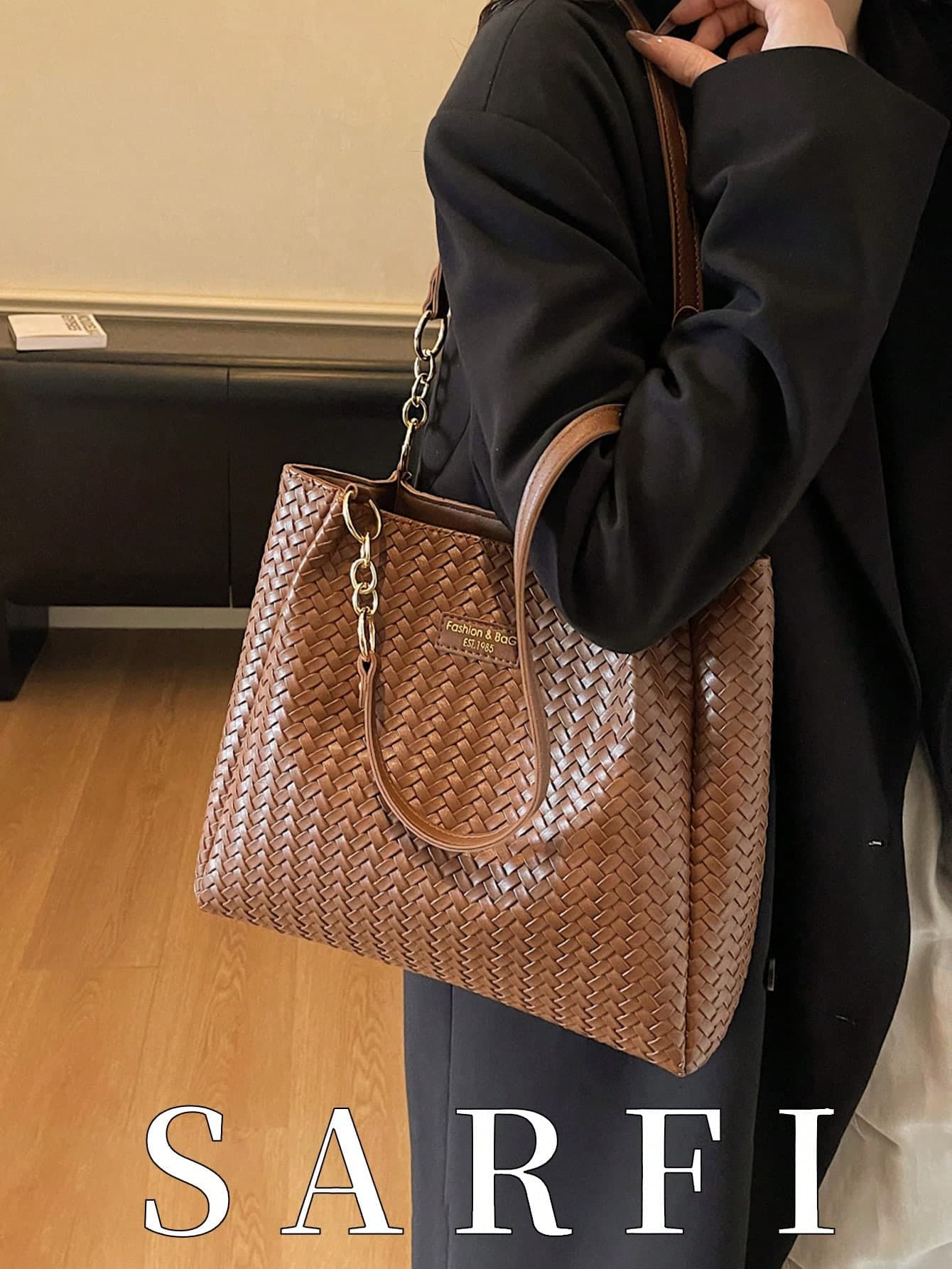 Fashionable Versatile PU Woven Texture Design Women's Tote Bag, Modern Minimalist Large Capacity Storage Shoulder Bag/Commuter Bag