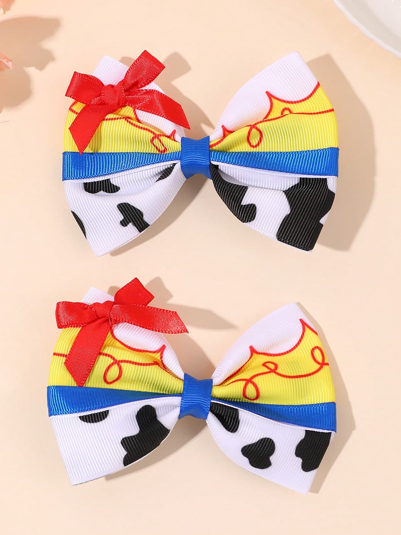 2pcs Girls Princess Bow Hair Clips, Milk Pattern Printed Bow Alligator Hair Clips, Suitable For Teenagers, School Staff, Teacher Gifts