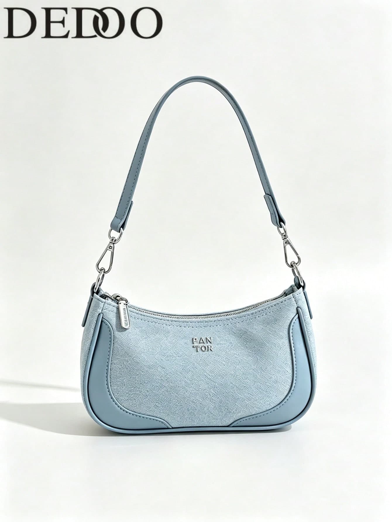 Dedoo Colorblock Canvas Faux Leather Mini Baguette Bag, Embossed Letter Detachable Dual Shoulder Strap Minimalist Crossbody Bag, Daily Street Shopping Style
