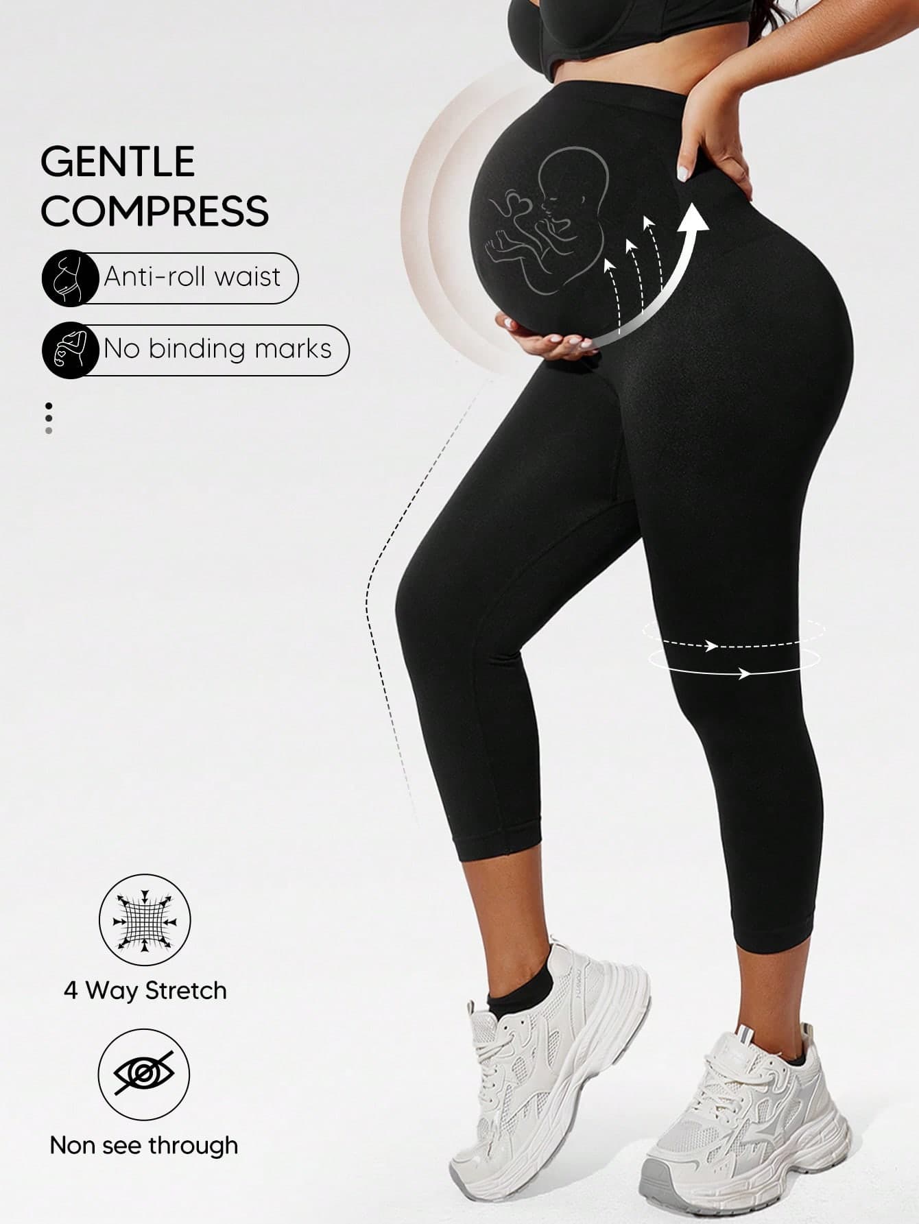 Seamless High-Waist Maternity Leggings With Abdominal And Back Support, 4-Way Stretch Anti-Abrasion Maternity Pants
