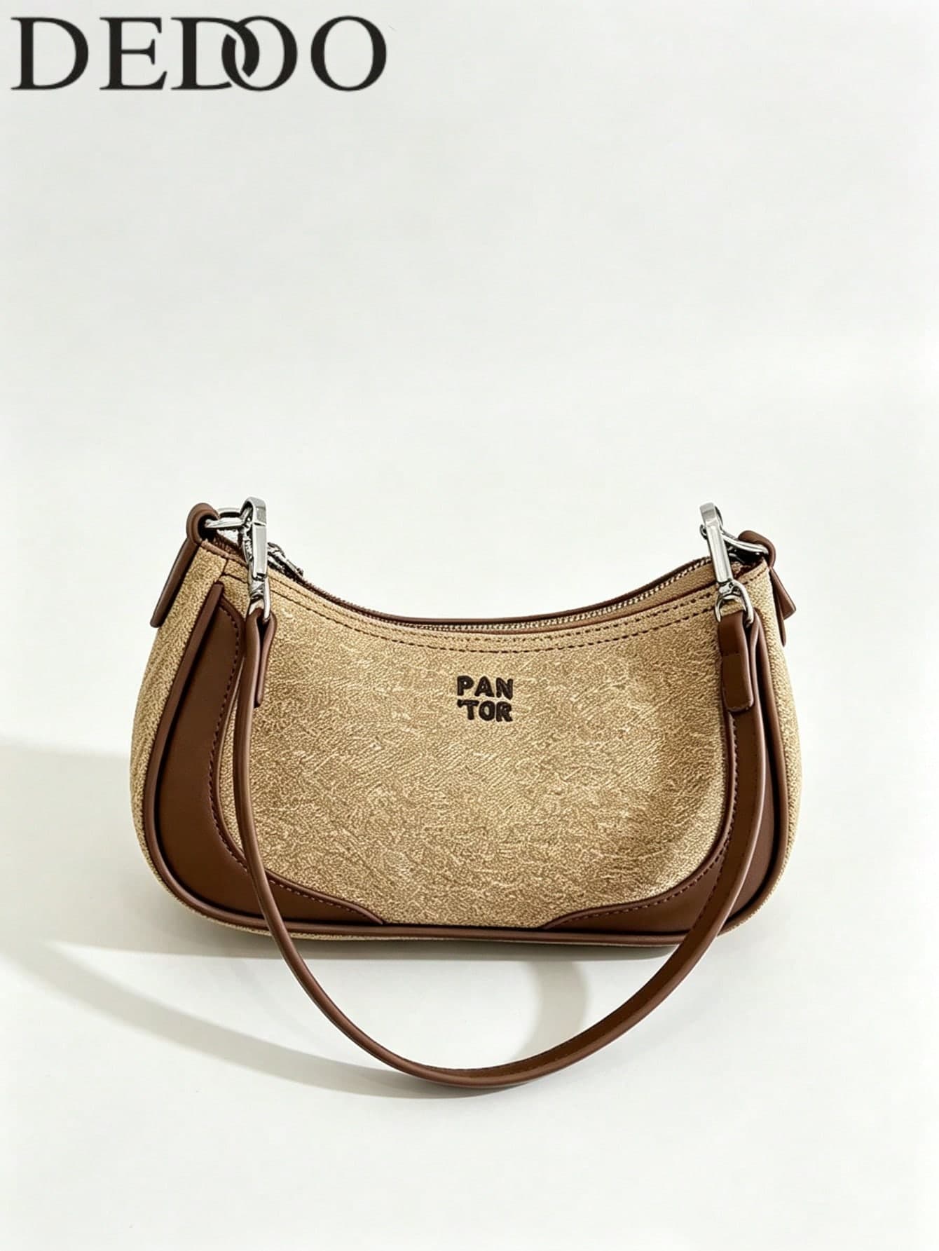 Dedoo Colorblock Canvas & Faux Leather Mini Baguette Bag, Embossed Letter Detachable Double Shoulder Strap Minimalist Crossbody Bag, Casual Street Shopping Style