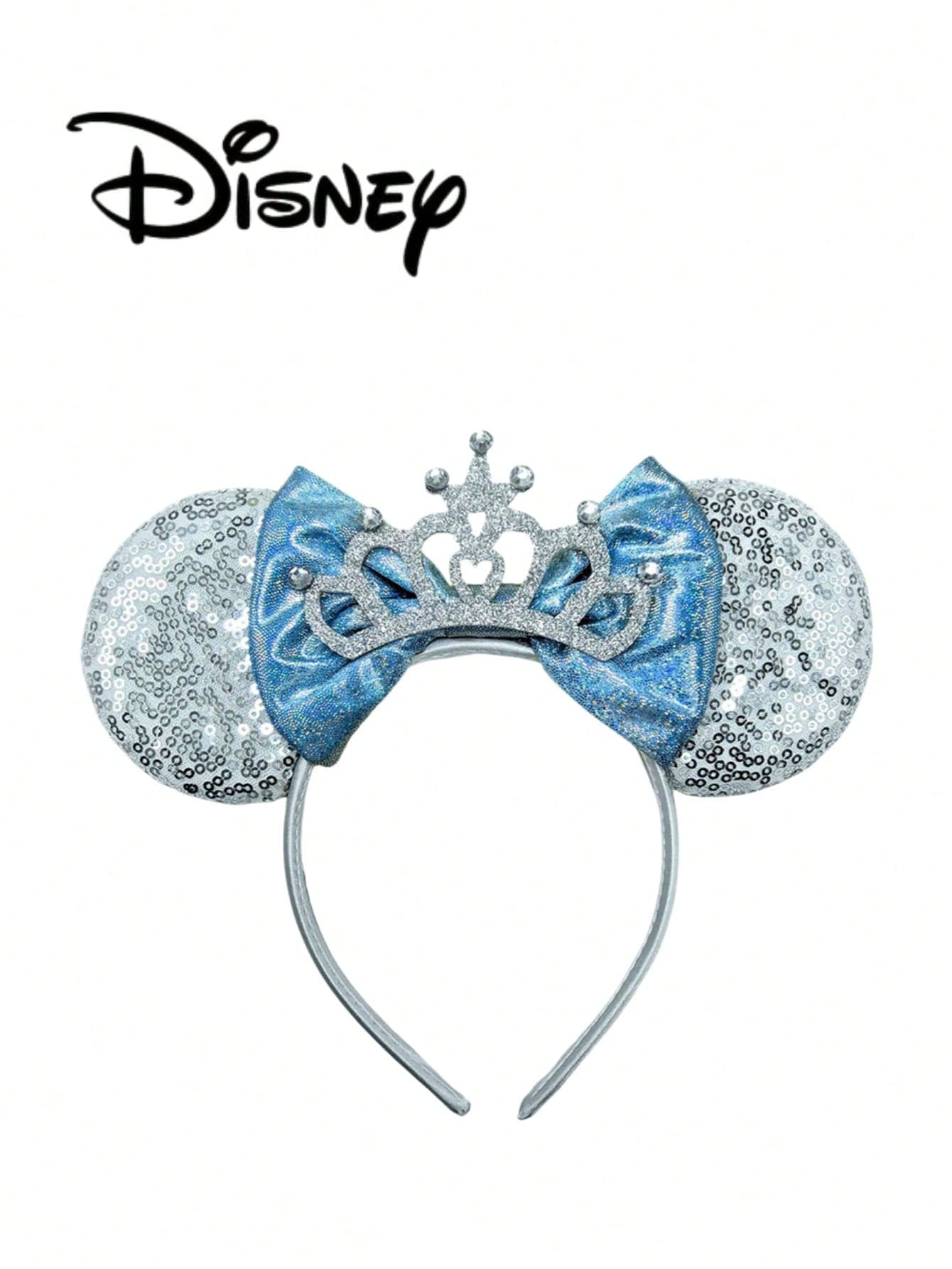 1pc Disney Cartoon Blue + Silver + Large Crown Sequin Amusement Park Theme Series Mickey Minnie Ear Sequin Bow Headband Hair Accessory, Stage Performance Costume Hair Accessory, Holiday Headband, Birthday Party Theme Mickey Hair Accessory, Headband, Suitable For Holiday Parties
