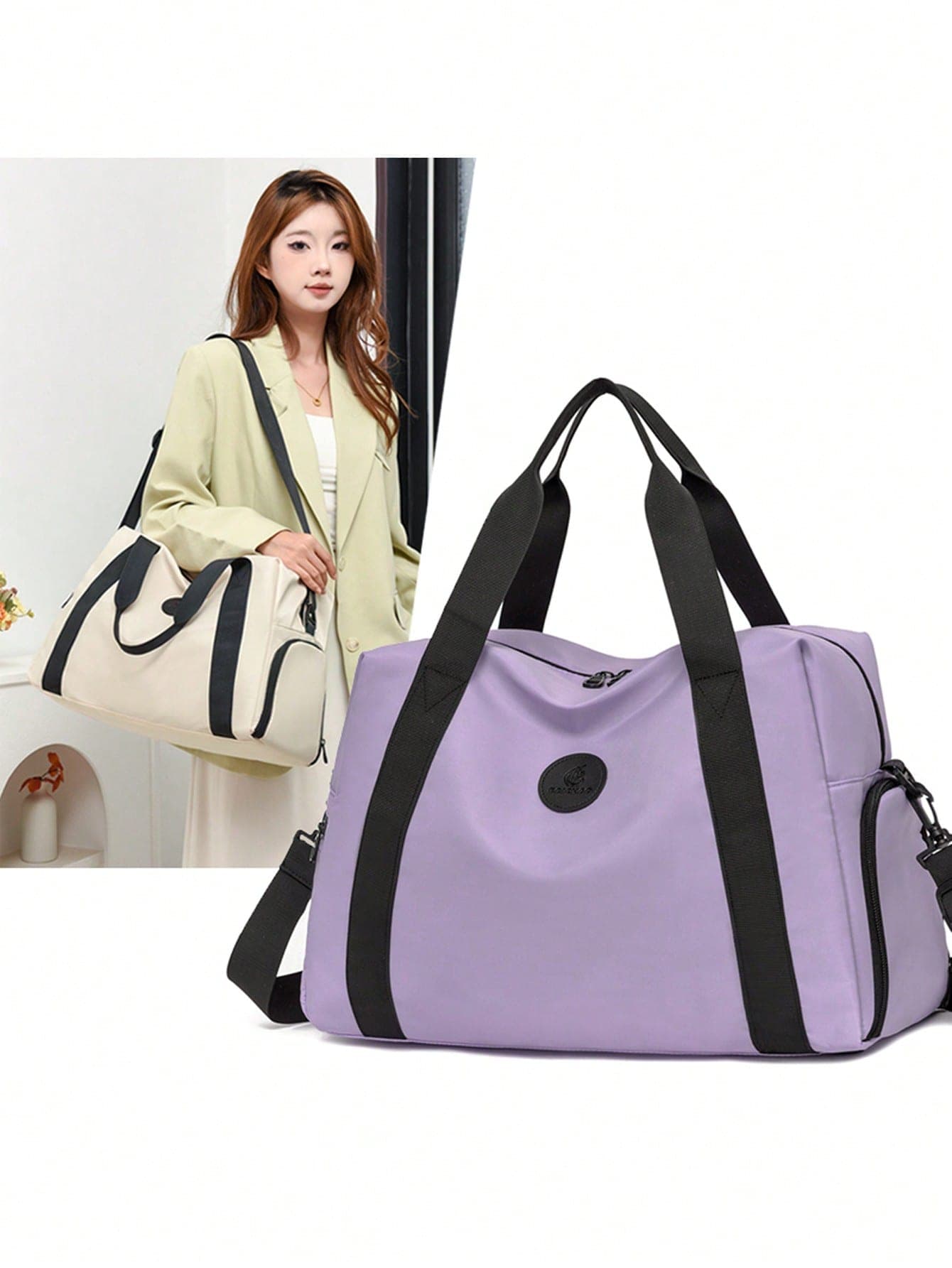 Large Capacity Multi-Pocket Travel Bag, Portable Travel Luggage Bag, Solid Color Sports Fitness Yoga Bag, Dry & Wet Separation + Shoe Compartment