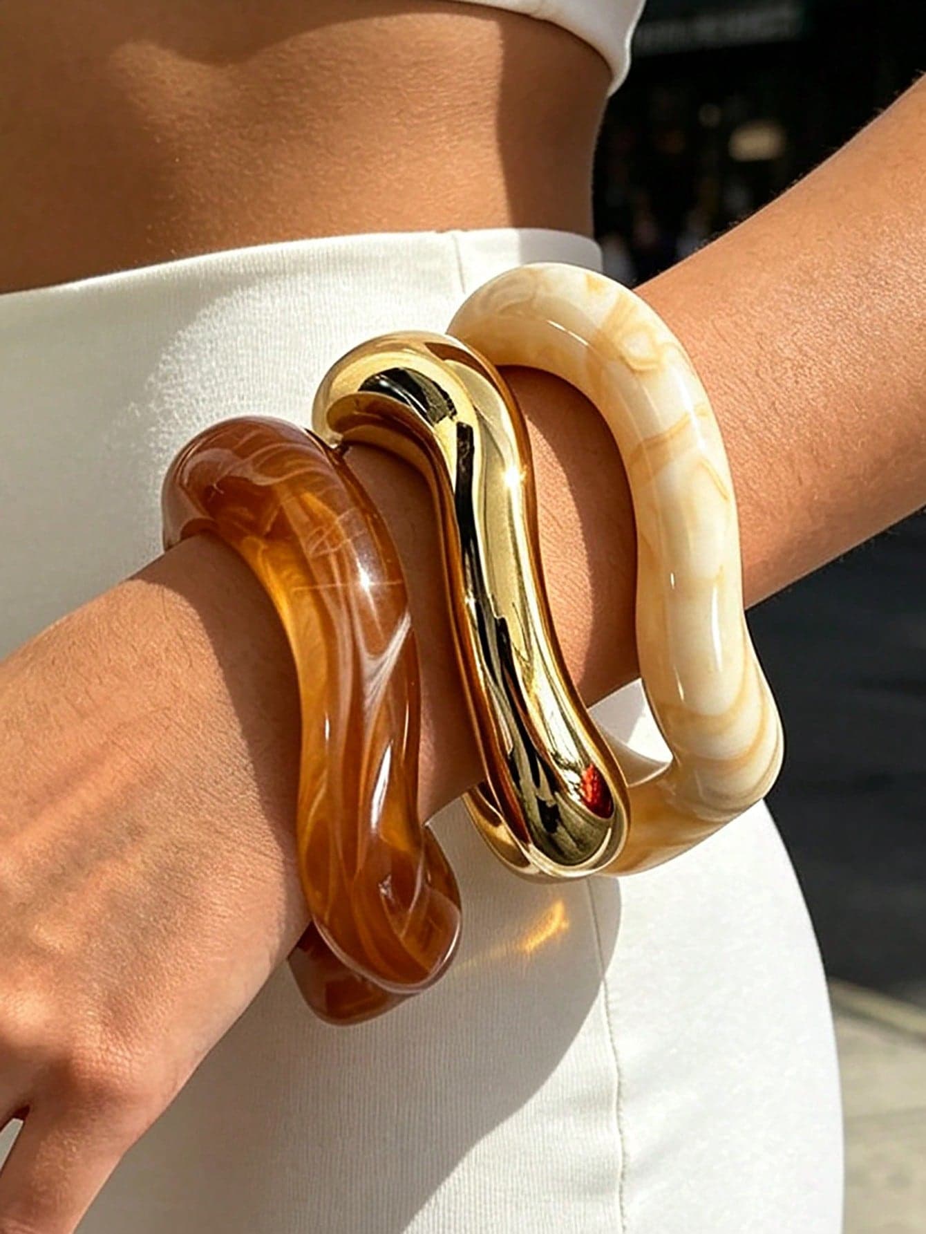 3/1pc Vintage Minimalist Casual Style Women's Wavy Shaped Acrylic And CCB Material Colorful Open Ring Bangle Set, Suitable For Daily Wear, Stackable, Perfect Gift For Holidays