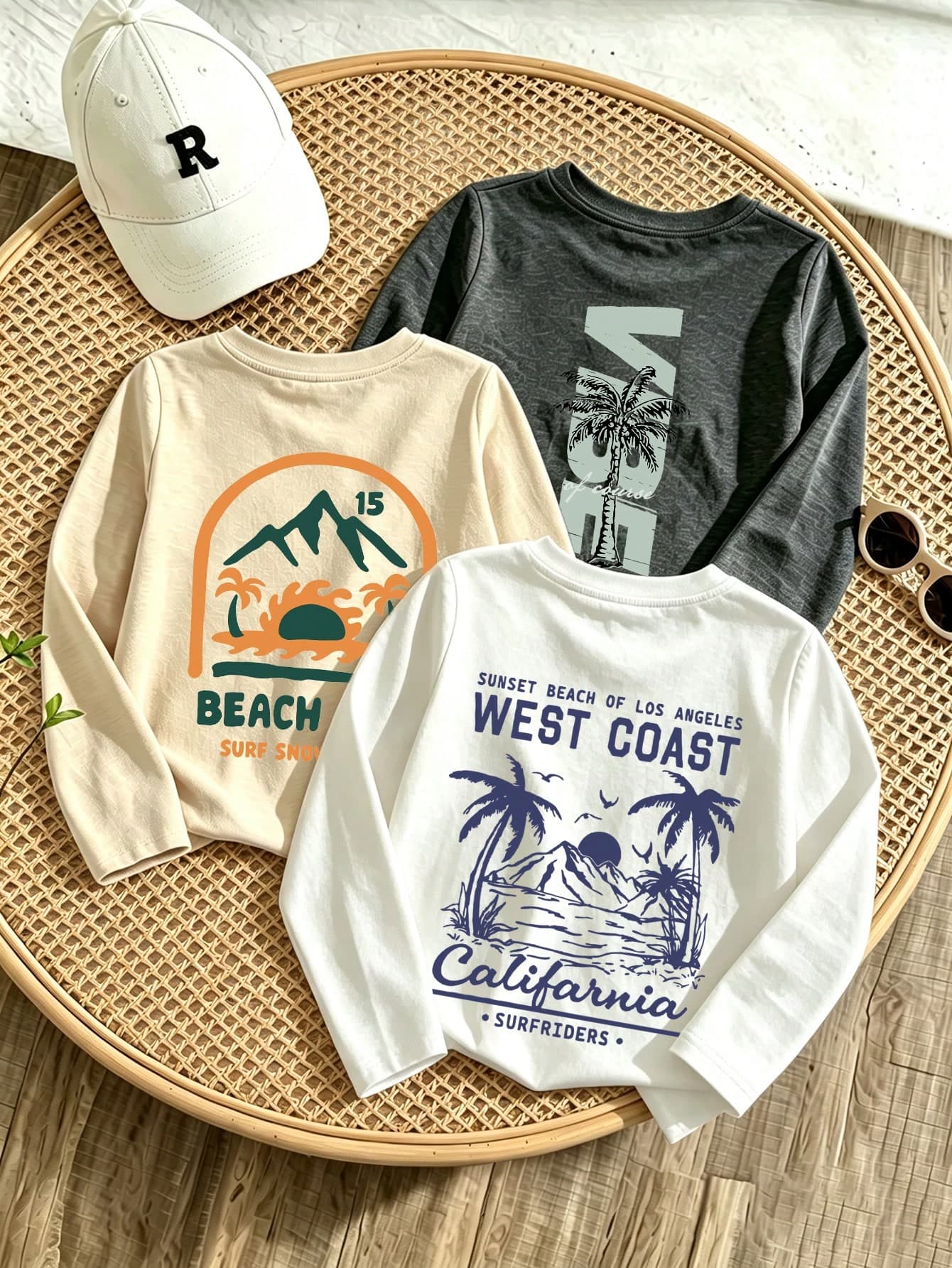 3pcs-Young Boy-Printed Long Sleeve, Soft And Comfortable Fabric, Suitable For Boys Outdoor Sports, Daily Wear, Street Style, Campus Wear, Fashion Boys Spring/Summer Casual Versatile Top