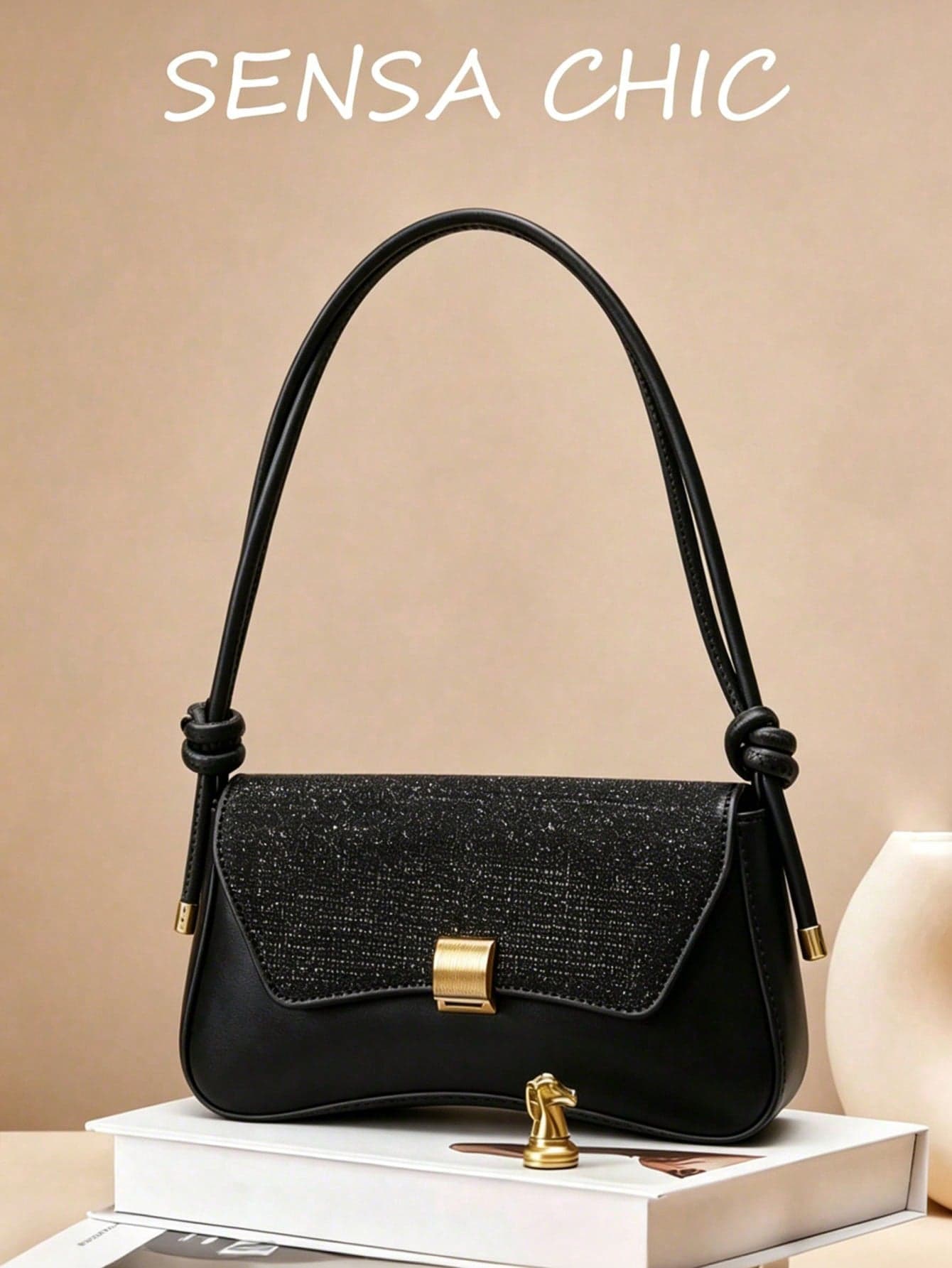 New Fashion Women's Underarm Bag, Woven Bag, Personalized Metal Buckle Decor Design, Shoulder Bag, Solid Color PU High-End Texture