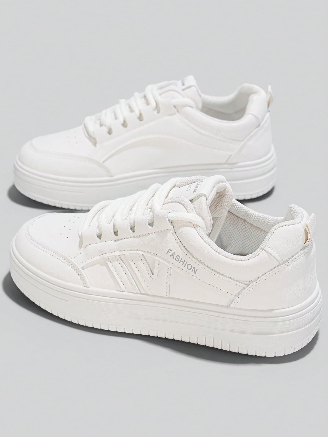 Flipark 1 Pair Women's Casual Skateboard Shoes, Lace-Up Contrast Stripe PU Lightweight Low-Top Everyday Sneakers