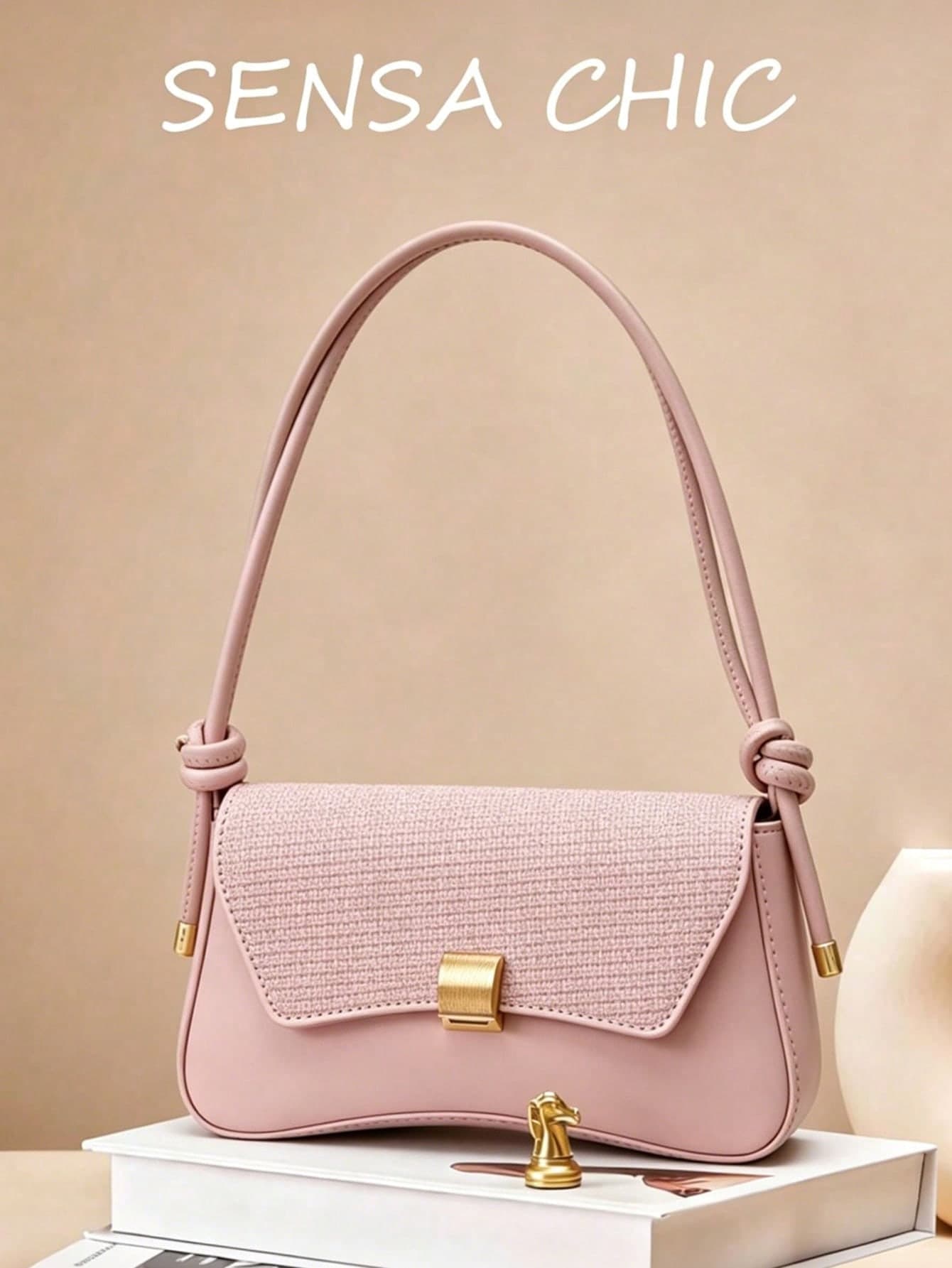 New Fashion Women's Underarm Bag, Woven Bag, Personalized Metal Buckle Decor Design, Shoulder Bag, Solid Color PU High-End Texture