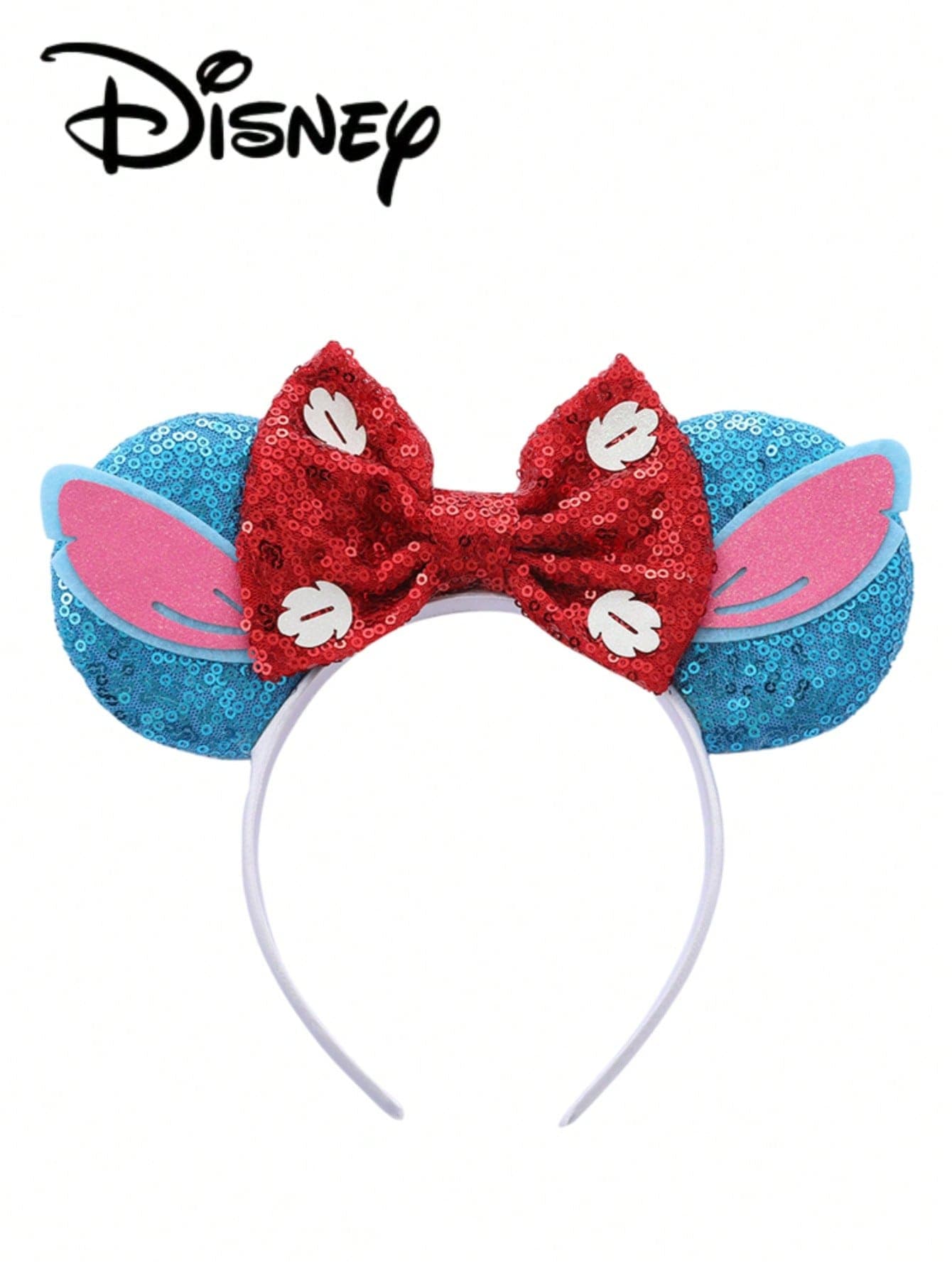 1pc Disney Mickey Blue+Red Sequin Headband, Mickey Blue+Red Sequin Headband - Holiday Party Headband, Headpiece, Fun Photo Prop, Amusement Park Accessory, Suitable For Halloween, Birthday Party And Valentine's Day Events, With Bow Cute Cartoon Hair Accessory, Princess Costume Accessory, Suitable For Disney Fans