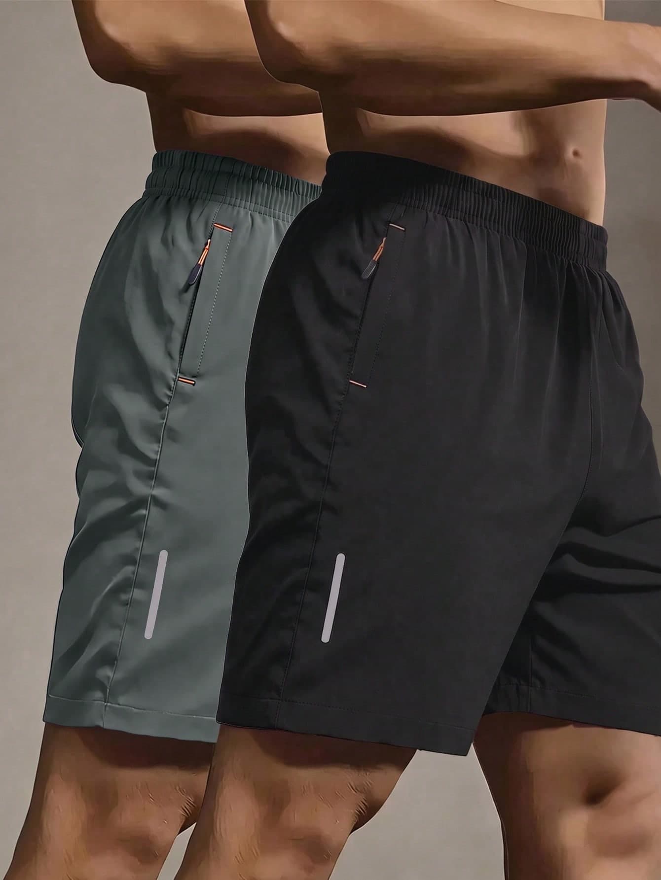 2pcs Men's High-Performance Casual Loose Quick-Dry Sports Shorts, With Reflective Stripes, Pockets, Waist Drawstring, Soft & Lightweight For Workout