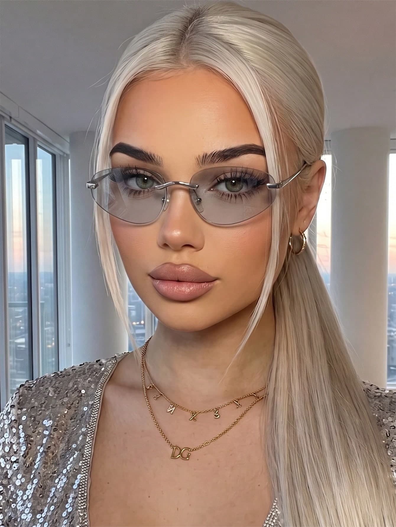 1 Pair Women's Frameless Metal Temple Cut Edge Personalized Fashion Glasses Suitable For Daily Wear