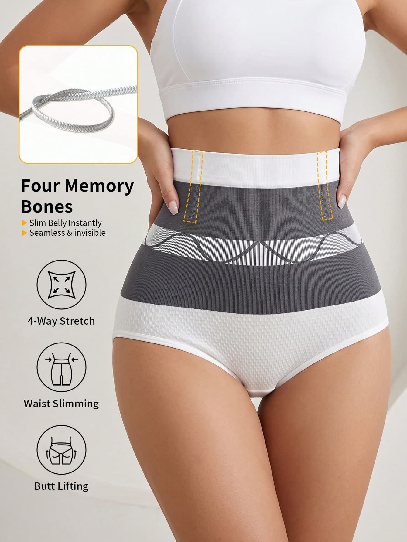 Women's High Waist Dual-Color Wavy Mesh Shaping Panties, Butt Lifting, Tummy Control, Slimming, Seamless Anti-Roll Shaping Underwear