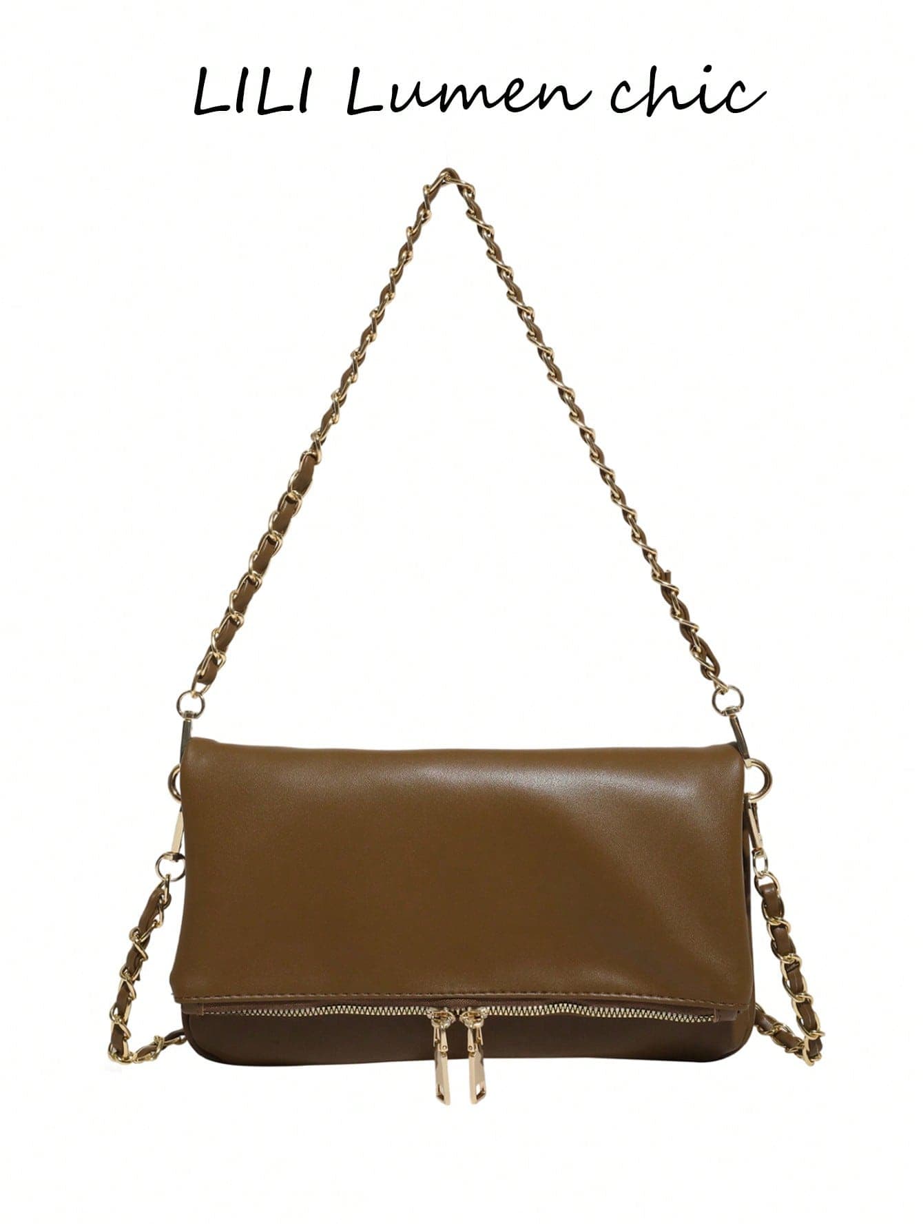 Solid PU Shoulder Bag, Dual Gold Zipper Rectangular Mini Crossbody Bag With Detachable Metal Chain Strap For Dating Daily Outfits