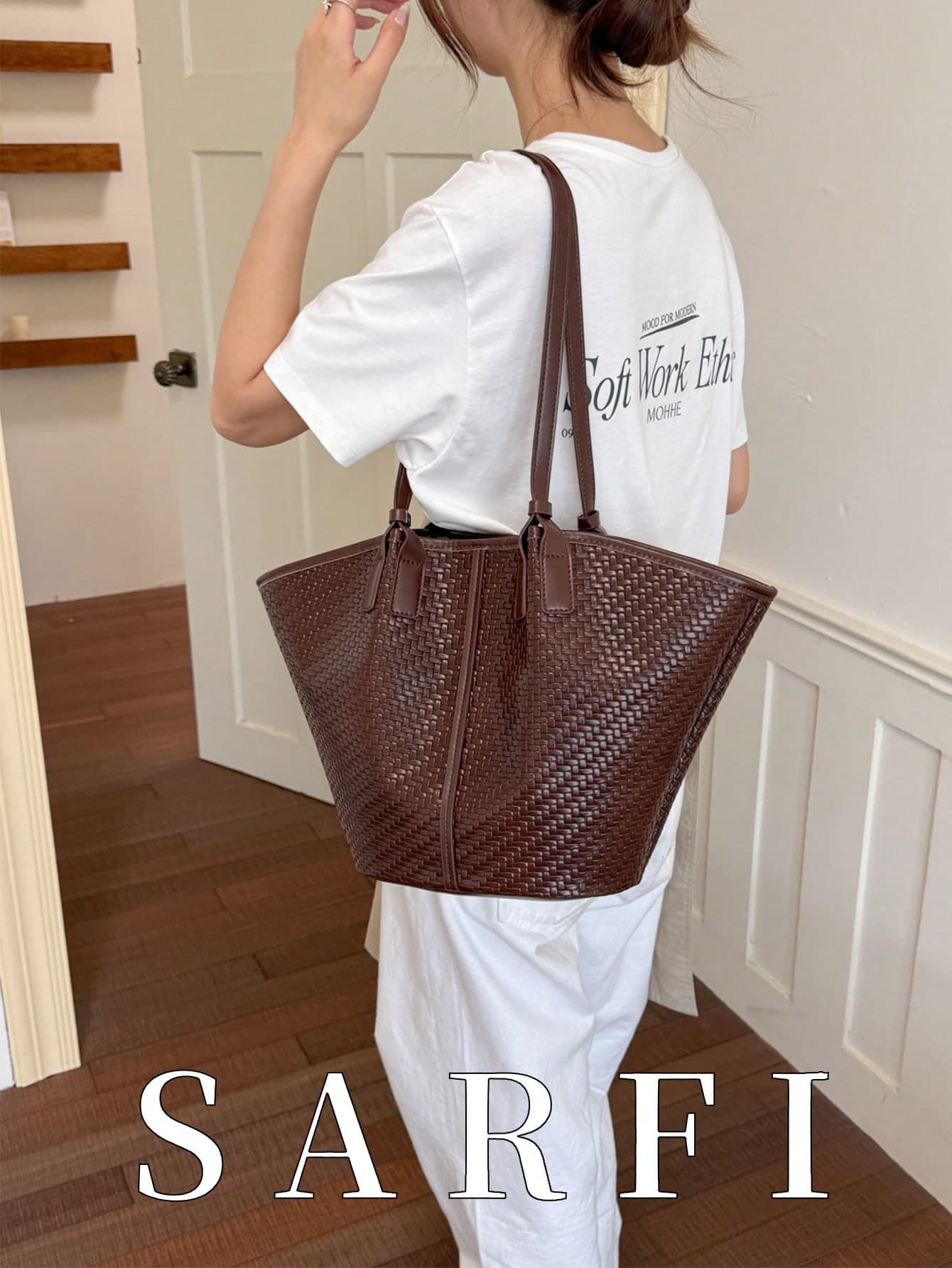 1pc Solid Color Woven Large Capacity PU Material Women's Bag, Fashionable Minimalist Versatile Shoulder Crossbody Bag, Suitable For Daily Use