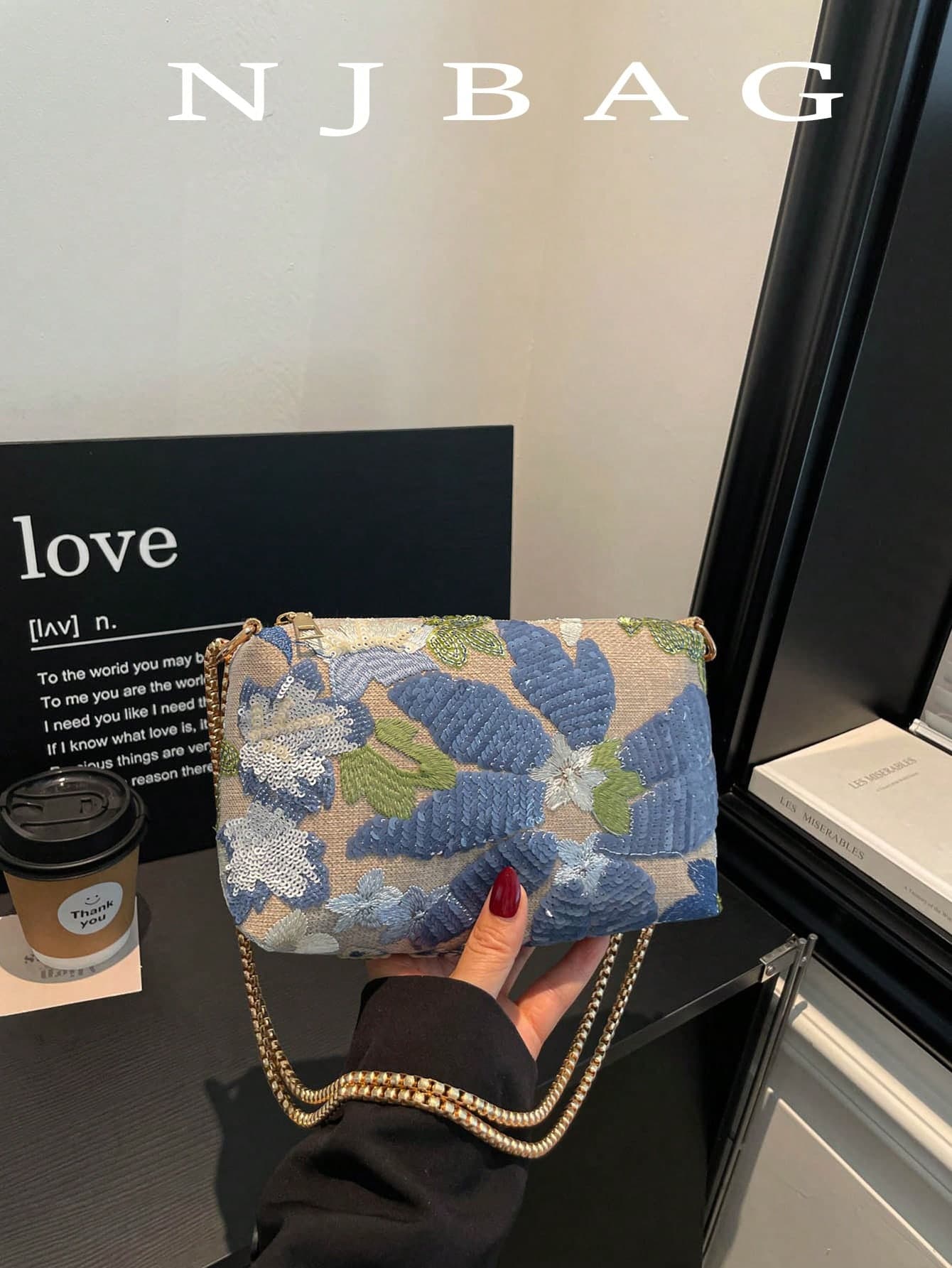1pc Bohemian Style Glitter Floral Crossbody Bag, Fashionable Random Print Shoulder Bag, Suitable For Spring/Summer Party/Vacation/Evening Event