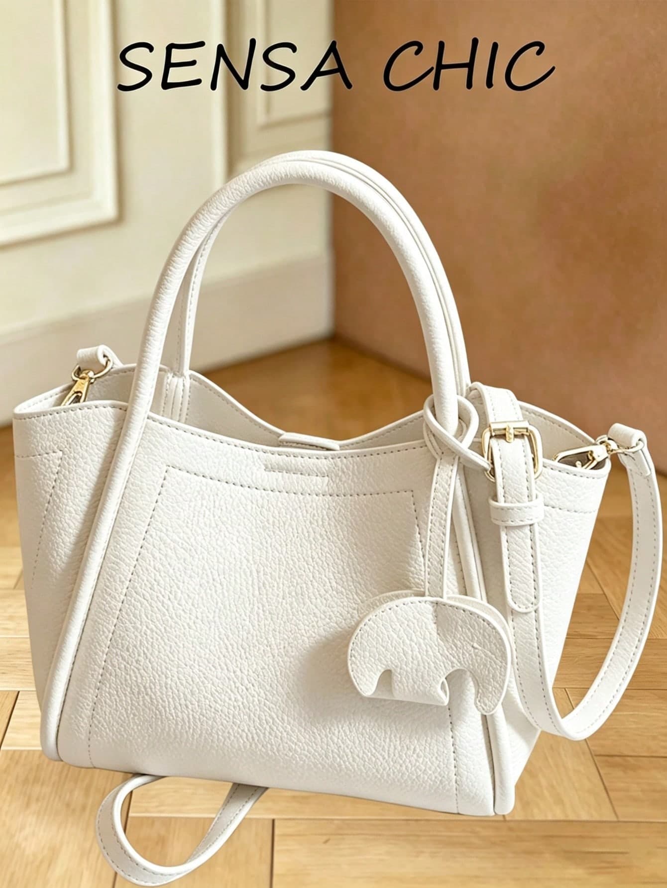 White Pebble Texture PU Mini Handbag, Dual Handle Design, With Detachable And Adjustable Crossbody Strap, Compact And Portable, Suitable For Daily Commute