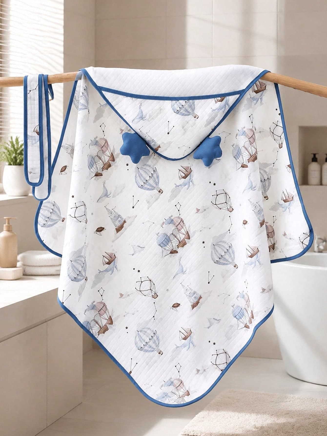 1pc Soft Swaddle Blanket With Deer & Star Ear Design For Newborn, Baby Infant Outdoor Wrap, Postpartum Nursing Cover