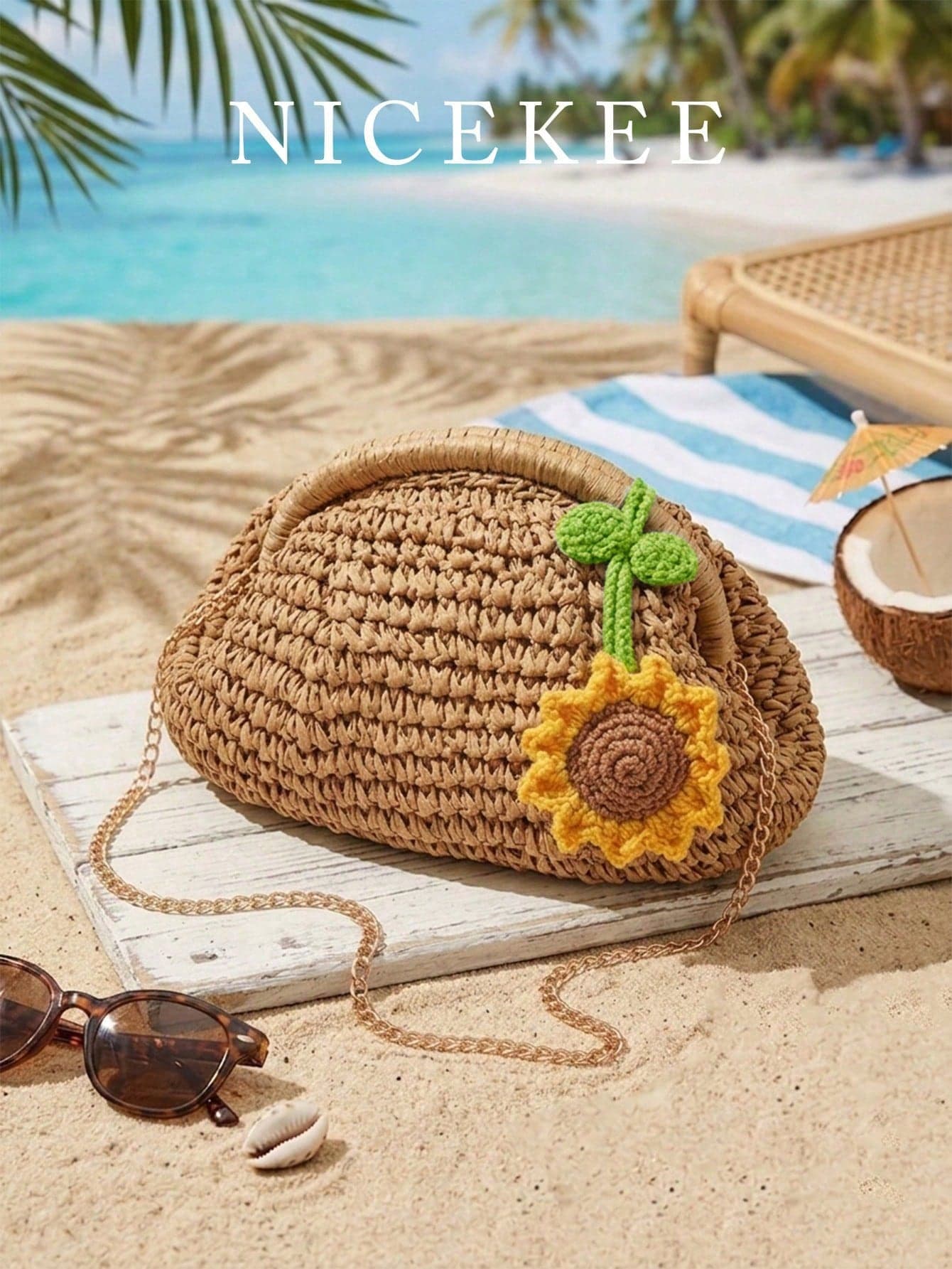 Fashion Woven Handbag, Niche Design Metal Chain Crossbody Bag, Casual Versatile Women's Bag, Suitable For Dating And Vacation