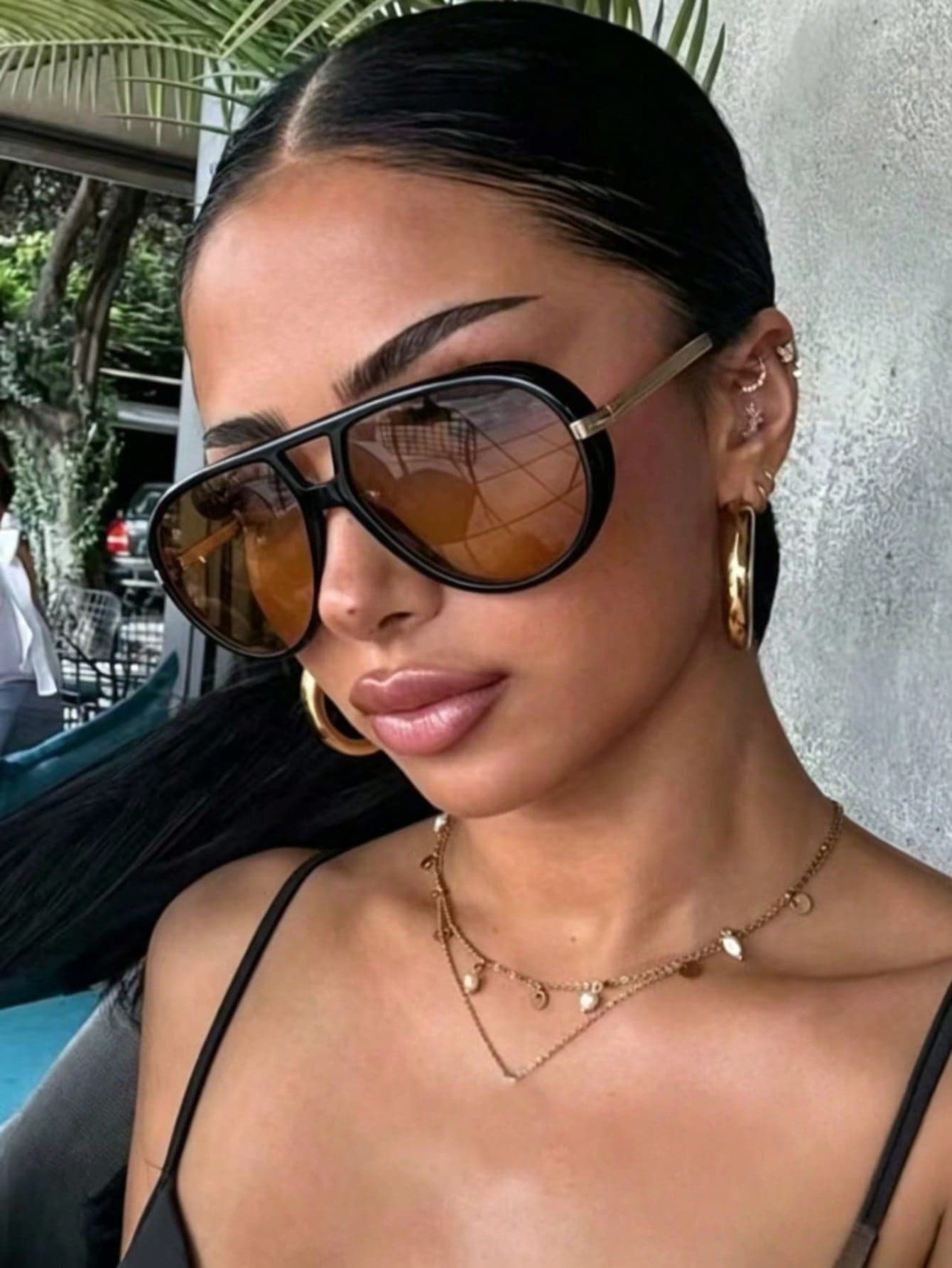 1pc Summer New Women's Fashion Glasses, Y2K Personalized Retro Bohemian Metallic Cat Eye Ins Style Unisex Glasses, High-End Street Style Decorative Glasses, Best Choice For Daily Decoration, Casual Vacation, Beach, Party, Student Gift
