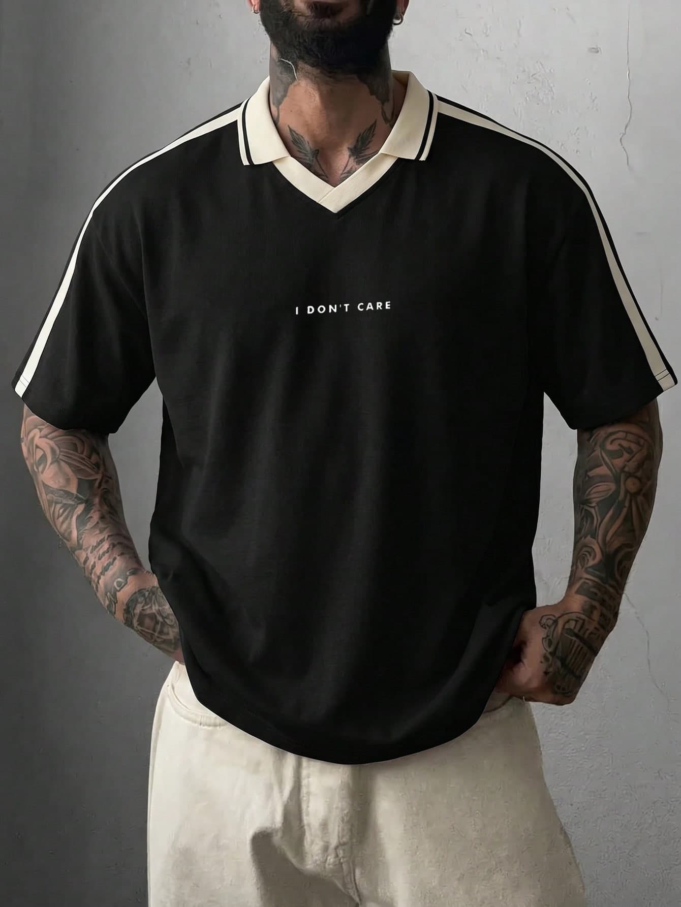 Men's Summer Versatile Fashion Contrast Color Minimalist English Letter Print Crew Neck Loose Short Sleeve T-Shirt
