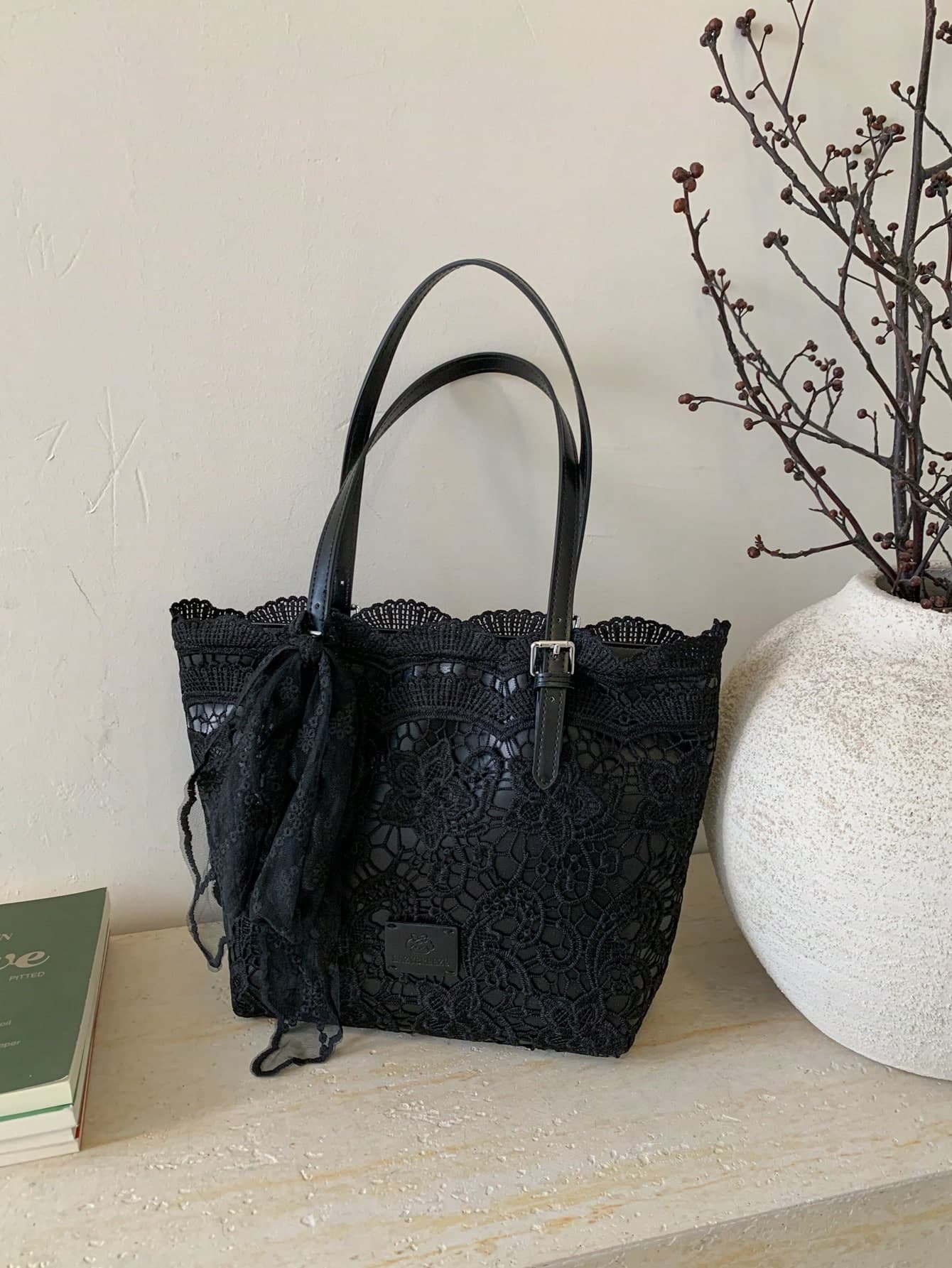 Lace Niche Design Fresh Artistic Style Handbag, Bow Decor, Large Capacity, Suitable For Vacation, Beach, Commute, Daily Matching