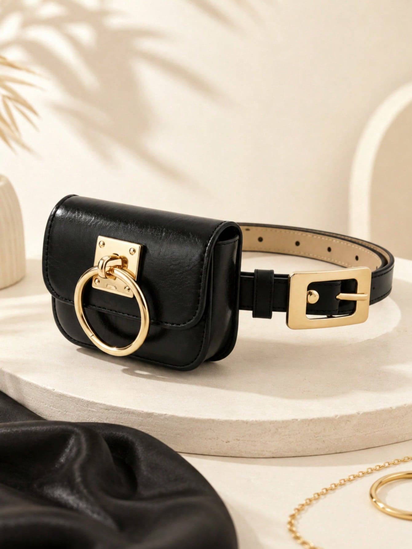 1pc Black Casual Women's Small Bag PU Belt, Versatile Minimalist Belt With Small Fashion Bag, Fashion Casual Belt, Fashion Jeans Belt, Casual Thin Leather Belt, Dual-Use Design