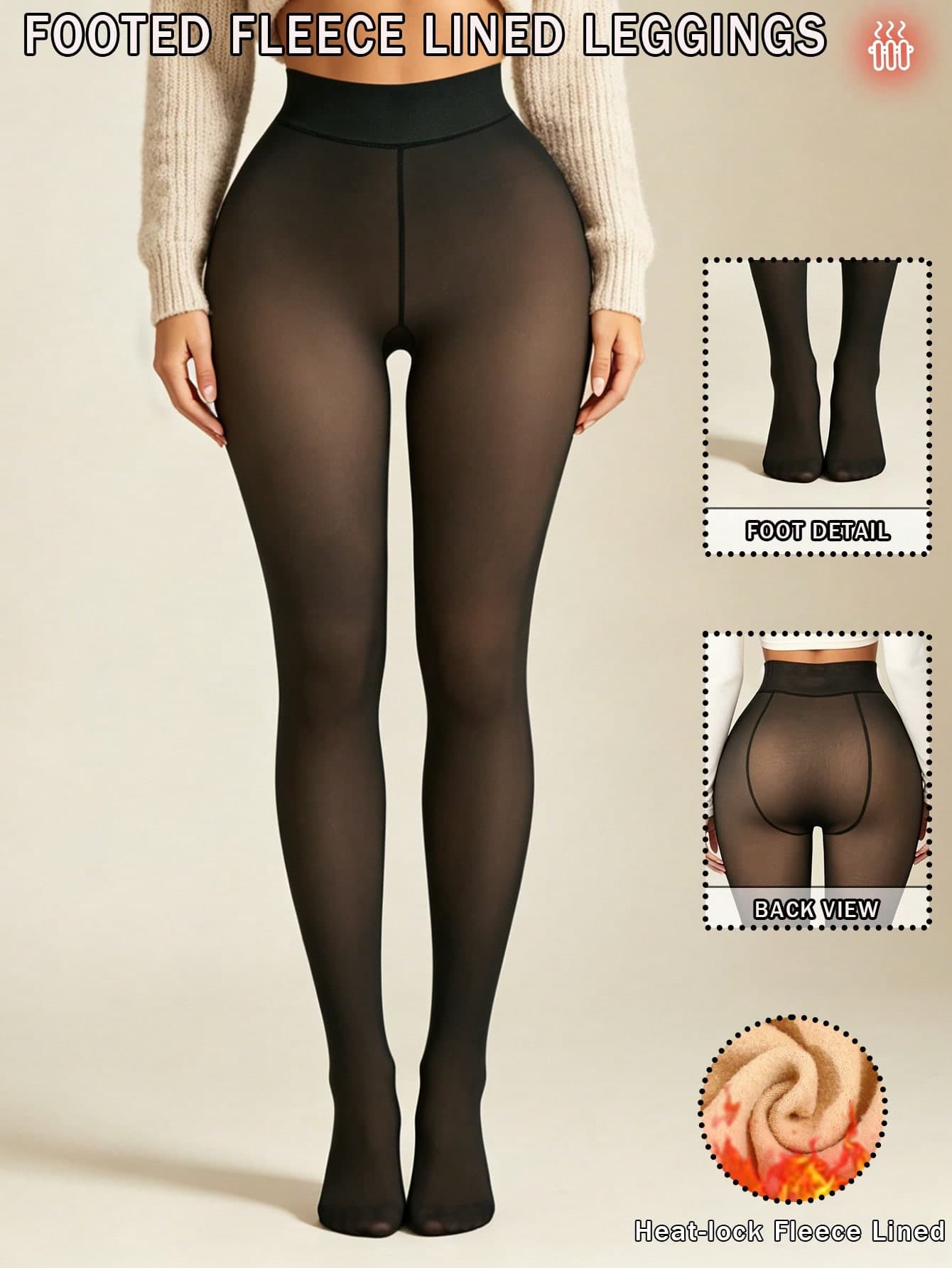 Women's Thick Warm Fleece Lined Tights, Velvet Thermal Leggings, High Waist Base Layer, Winter Warm Socks