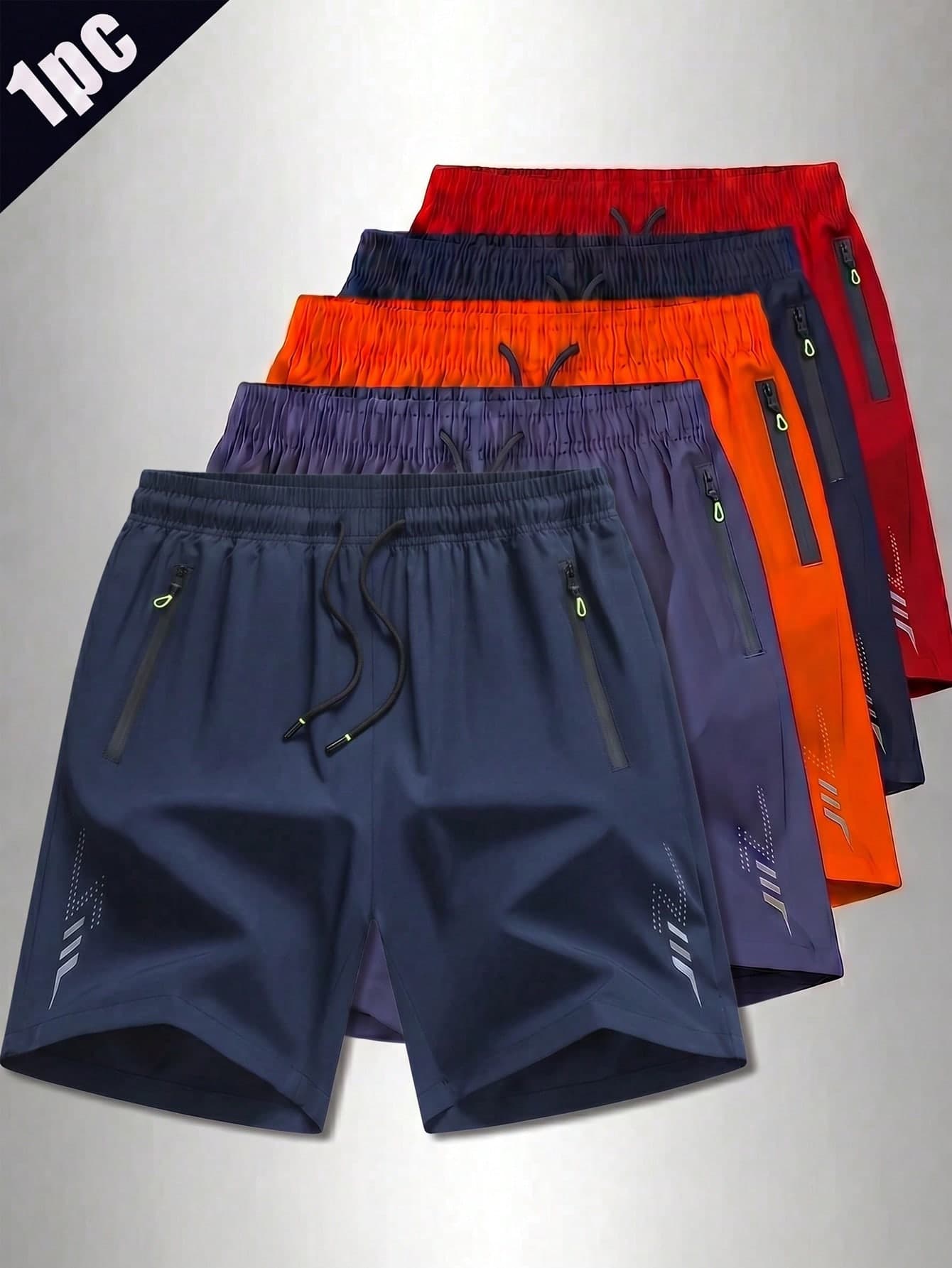 Men's Quick-Dry Workout Shorts,Stretch And Breathable Training Shorts With Zippered Pockets And Reflective Strips,Suitable For Workout And Training
