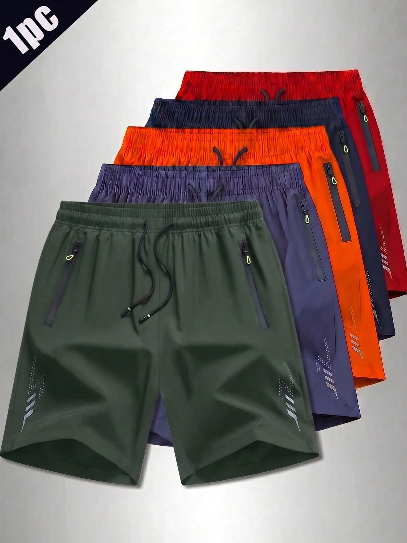 Men's Quick-Dry Workout Shorts,Stretch And Breathable Training Shorts With Zippered Pockets And Reflective Strips,Suitable For Workout And Training