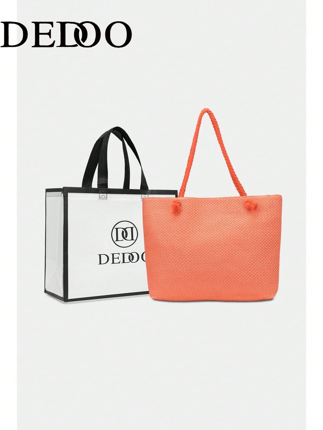 Dedoo Women's Orange Woven Straw Tote Bag With Rope Handle And Knot Detail, Casual Summer Style, Suitable For Beach Vacation, Holiday, All Season (Free Gift Bag Included)