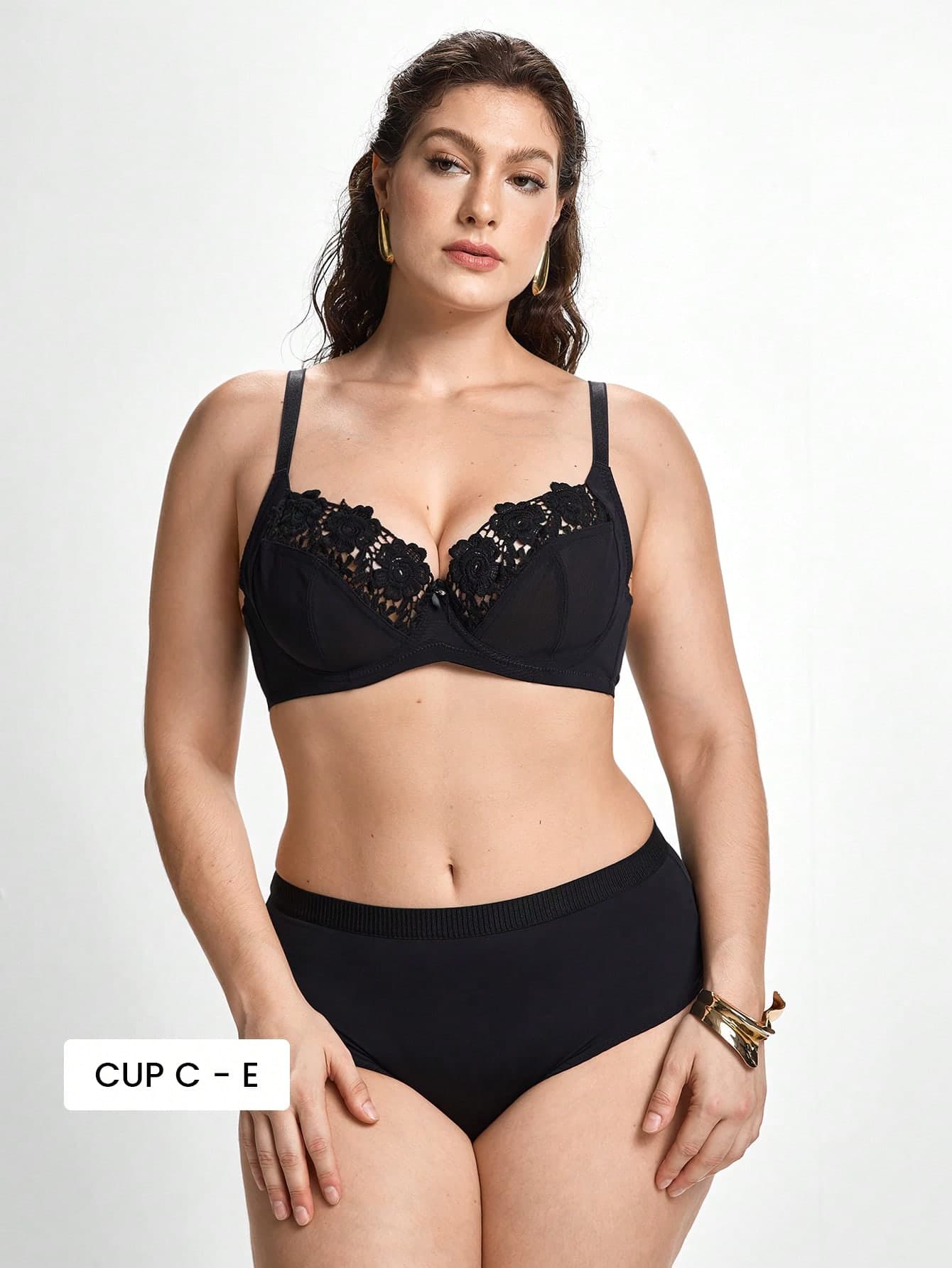 Slumbrini 1pc Plus Size Women Non-Wired Lace Underwire Bra, Breathable Non-Slip, High Support, Adjustable Straps, Seamless