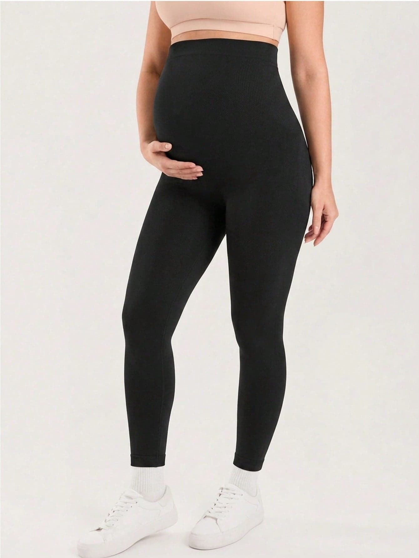 Maternity Seamless High Waist Elastic Solid Color Tight Leggings Black