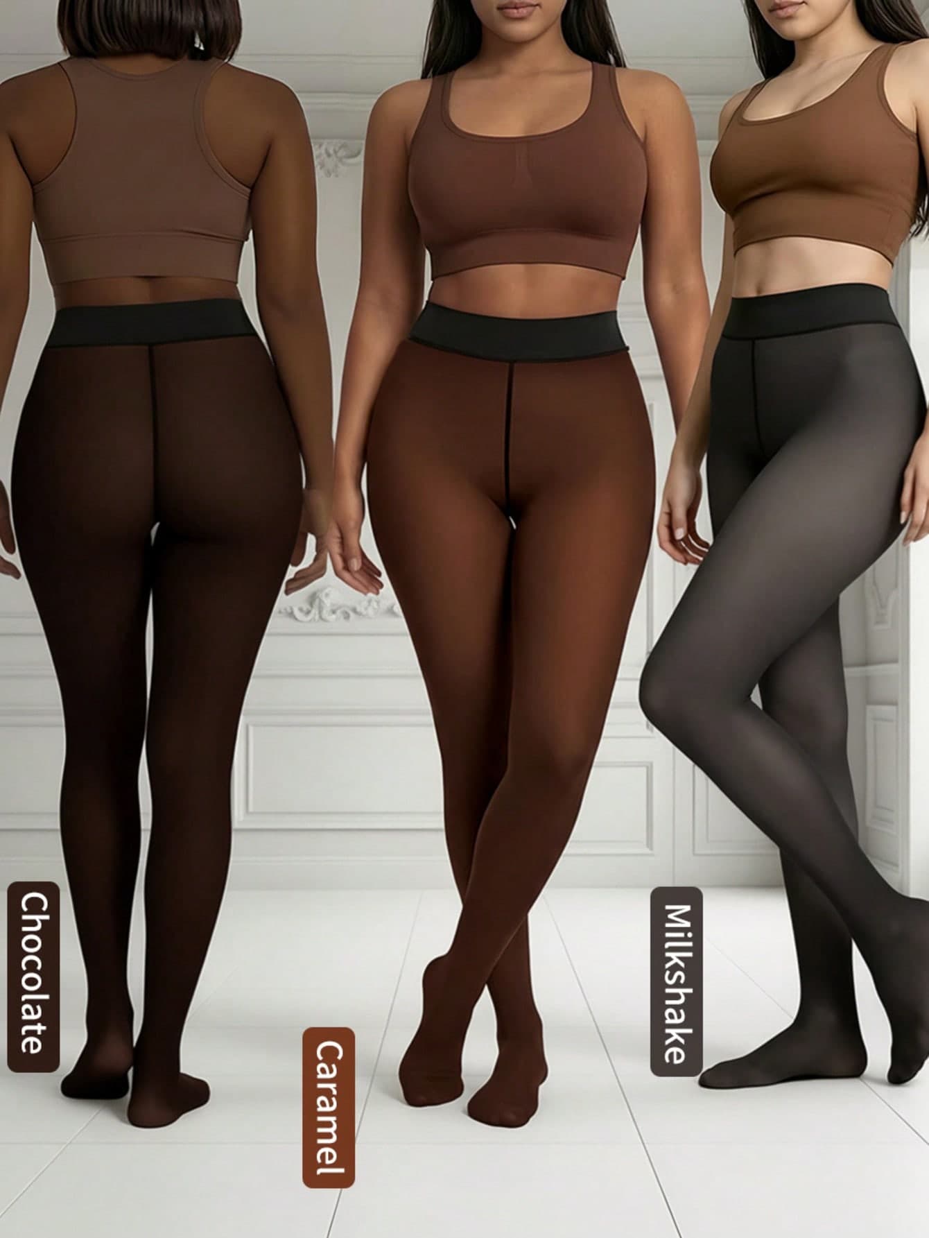 1 Pair Maillard 4-Color Matte Sheer Tights, High Waist Seamless Non-Sagging, Caramel Chocolate Brown Commuter Vintage Slimming Black Stockings