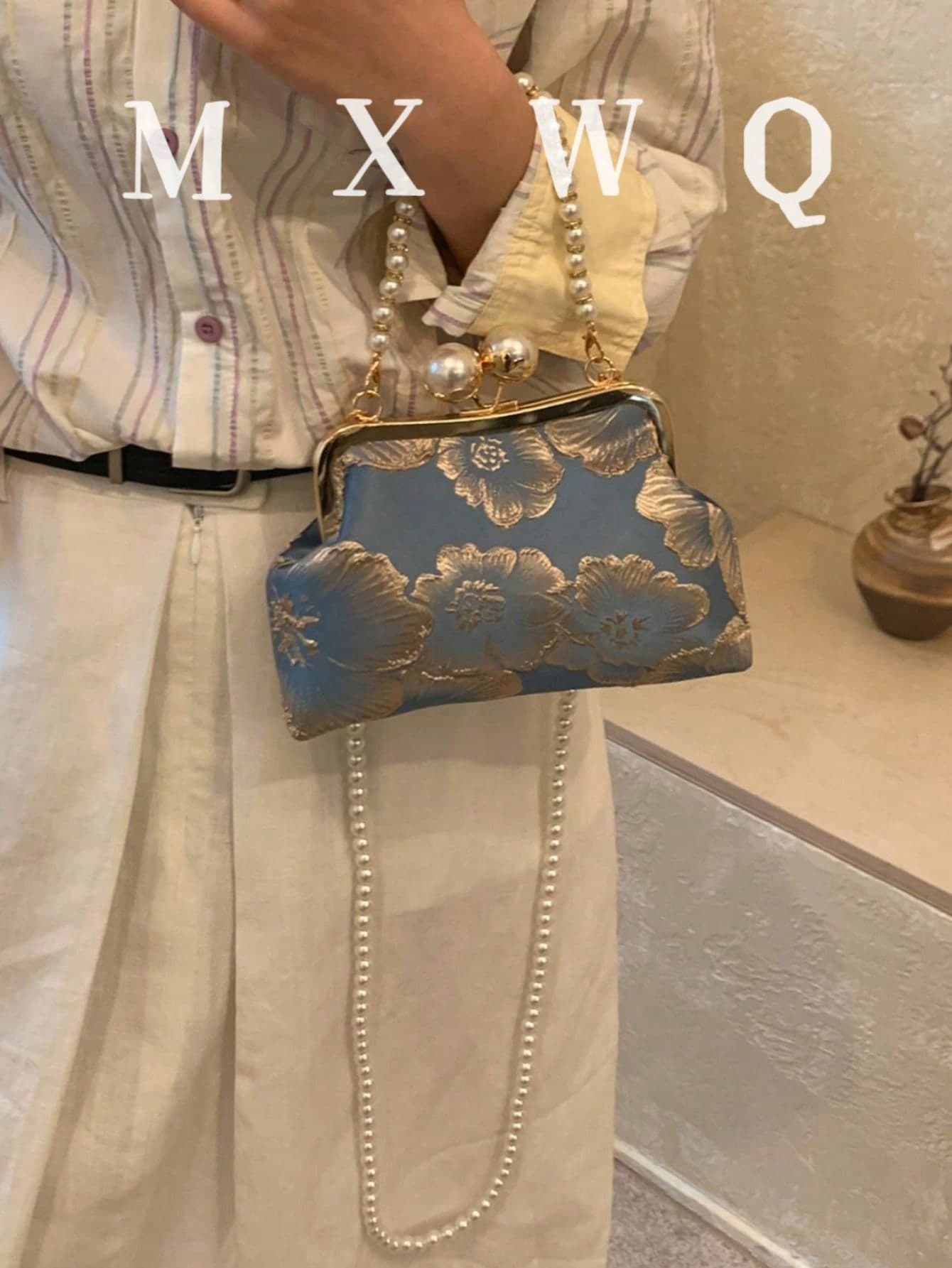 New Vintage Style Fabric Pearl Chain Clasp Women's Handbag, Elegant Versatile Crossbody Bag