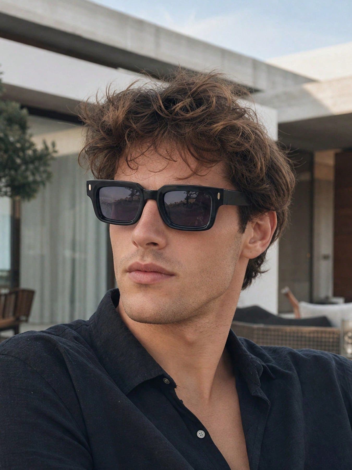 1 Pair Cross-Border European & American Vintage Minimalist Square Frame Slimming Fashion Glasses For Men, Personality Square Frame Simple Elegant Sunshades