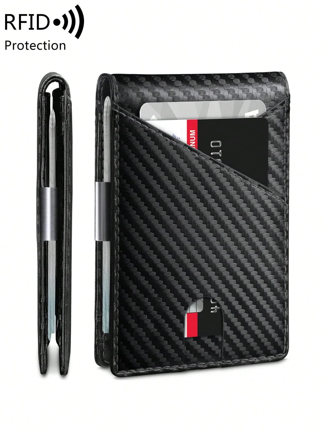 MIYIN Men's Anti-Theft Ultra-Thin Wallet Card Holder - With Clip, Fashionable Ultra-Thin Multi-Function Credit Card Holder, Men's Front Pocket Wallet, Carbon Fiber Anti-Theft Bifold Wallet, Minimalist Casual, Birthday Gift For Boyfriend/Father/Husband, Anniversary Gift (Carbon Fiber Blue), Men's Anti-Theft Wallet, Small Wallet, Men's Wallet, RFID Wallet