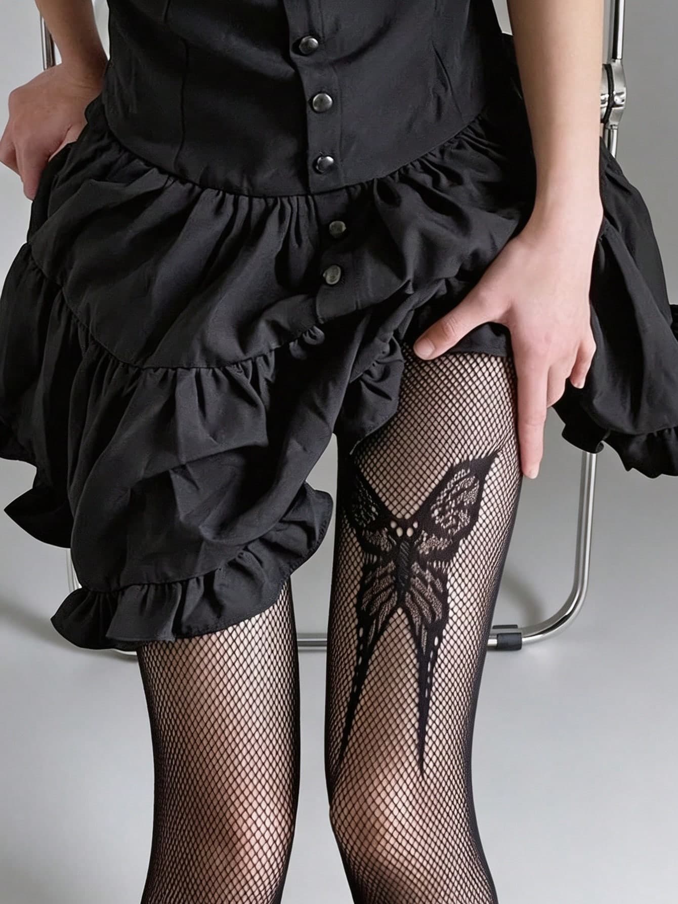 STAR RIVER 1 Pair Sexy Gothic Purple Butterfly Pattern Fishnet Tights, Subculture Y2K Lace Pantyhose, Halloween, Back To School