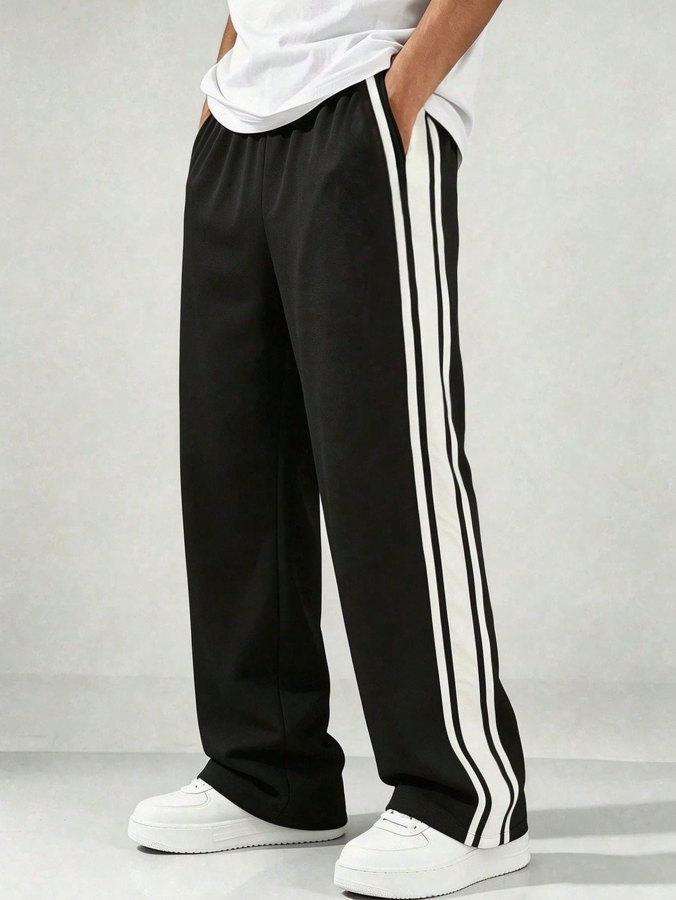 1pc Teen Boys Boys' Fashion Solid Color Patchwork Straight Leg Loose Casual Pants, Suitable For Outdoor Sports, Casual, Home, Campus Style