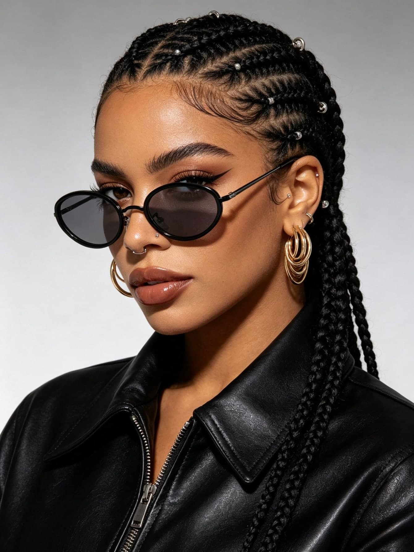 1 Pair Fashion Black Frame Gold Rim Oval Women's Glasses, Thin Gold Metal Temples Dark Gray Lenses, Perfect For Beach Party And Casual Outings. Women's Beach Accessory, Summer Beach Vacation Essential, Outdoor Travel, Street Style, Y2K Style Oversized Goggles, Music Festival Look, Back To School Avant-Garde Style
