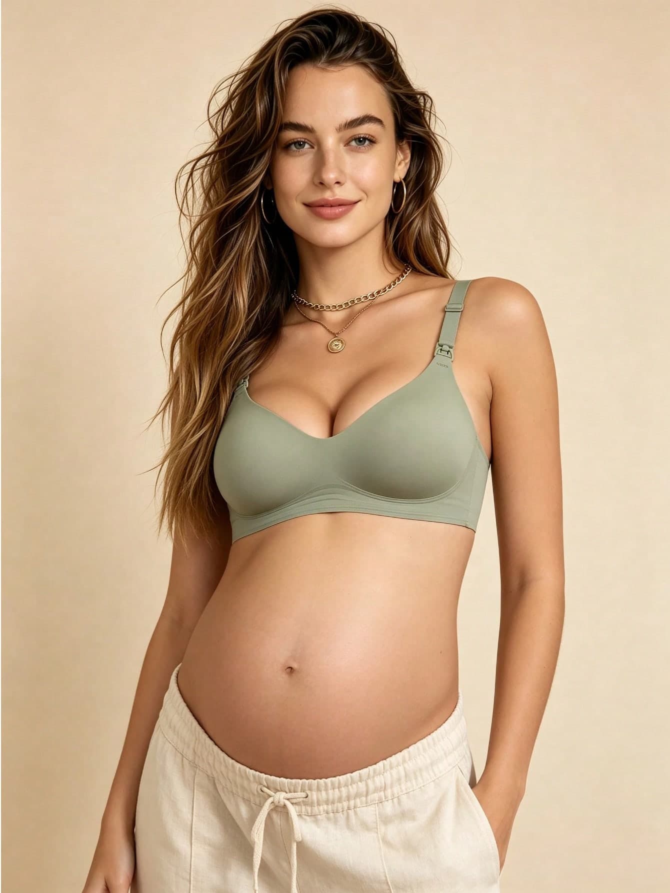 Hart & Haze Minimalist Casual Comfortable Breathable Seamless Nursing Bra For Women, Solid Color Maternity Bra, Green Wire-Free Push-Up Underwear